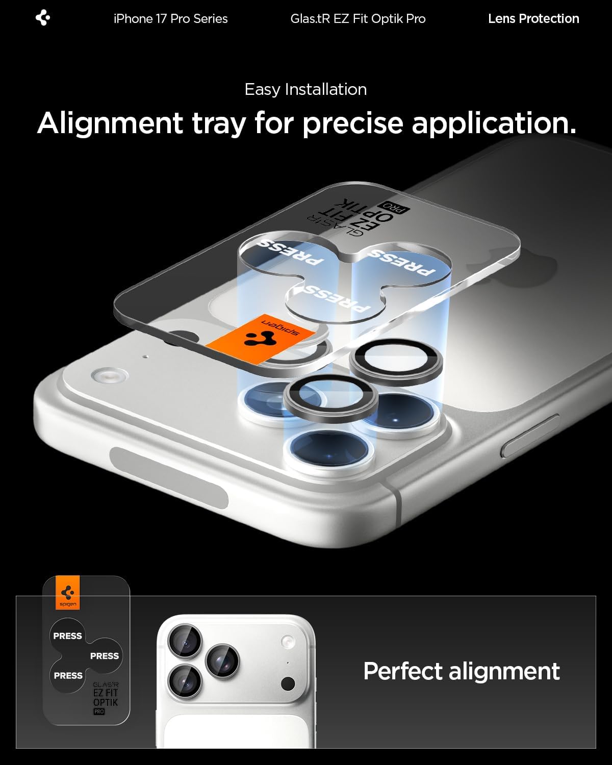 Thumbnail 3 de Spigen Glas.tR EZ Fit Optik Pro Protection caméra pour iPhone 17 Pro / Pro Max (2 pièces) – gris