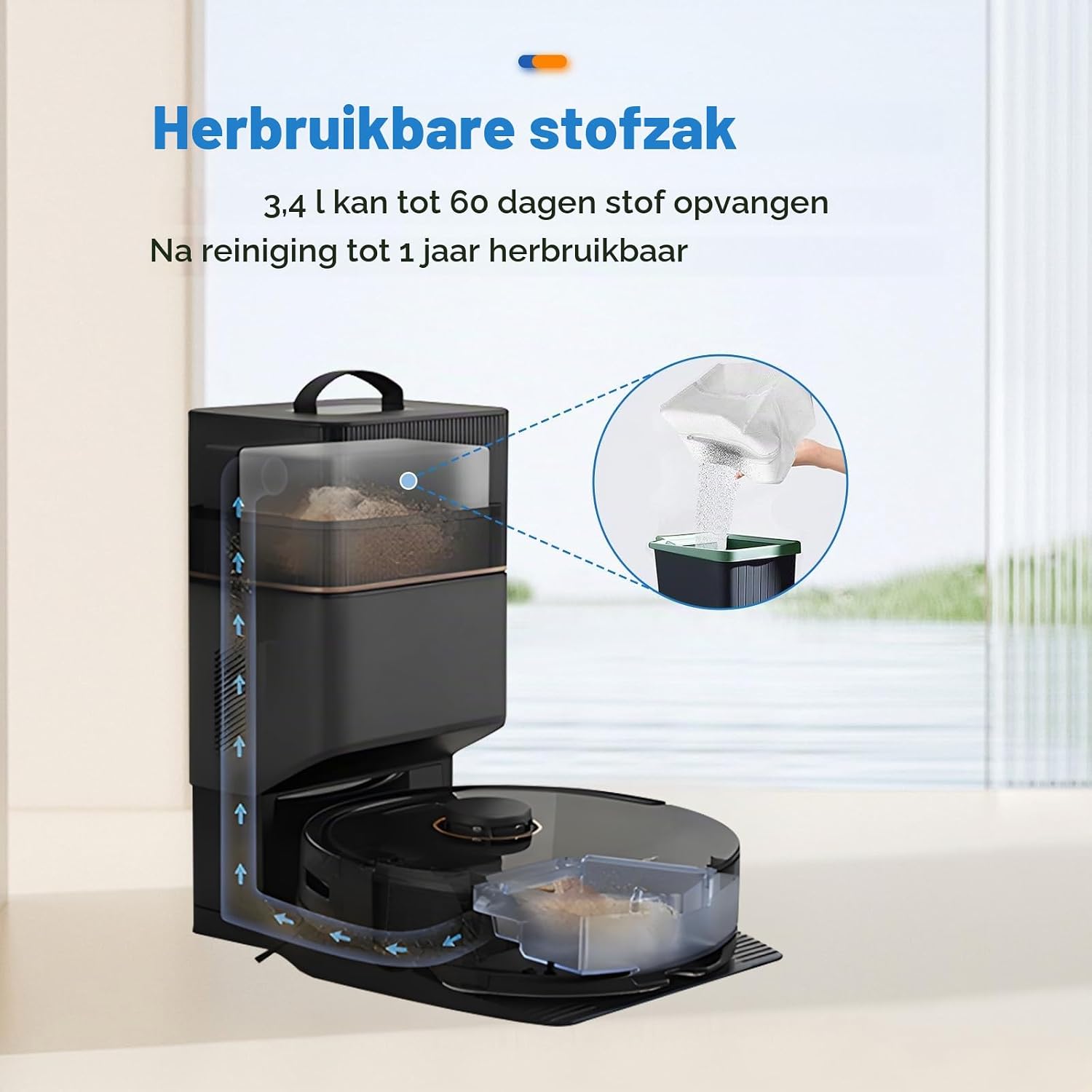 Detalle de Fenkabs Q、S herbruikbare stofzuigerzakken, 3,4 liter, set van 4