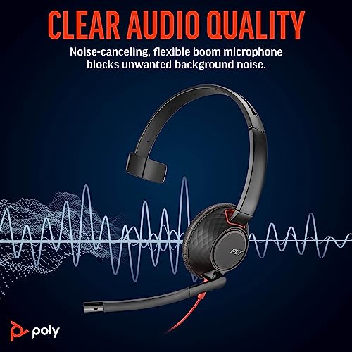 Detalle de Poly Blackwire 5210 Wired Headset by PLT — Flexible Noise-Canceling Boom Mic, Single-Ear, USB-C/USB-A/3.5mm
