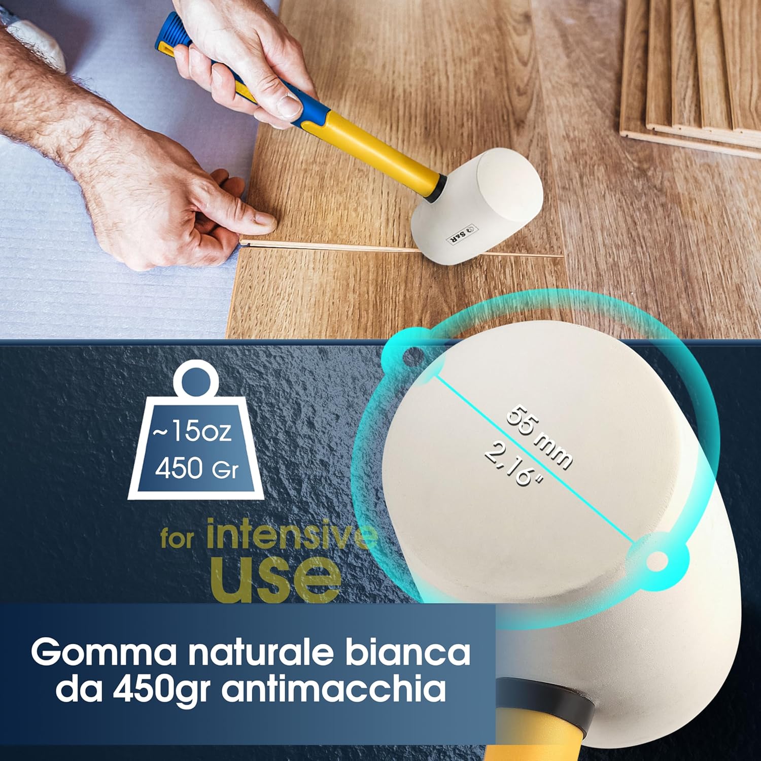 Thumbnail 2 de S&R Martello in gomma bianca 450 g – 55 mm: precisione e protezione per lavori delicati