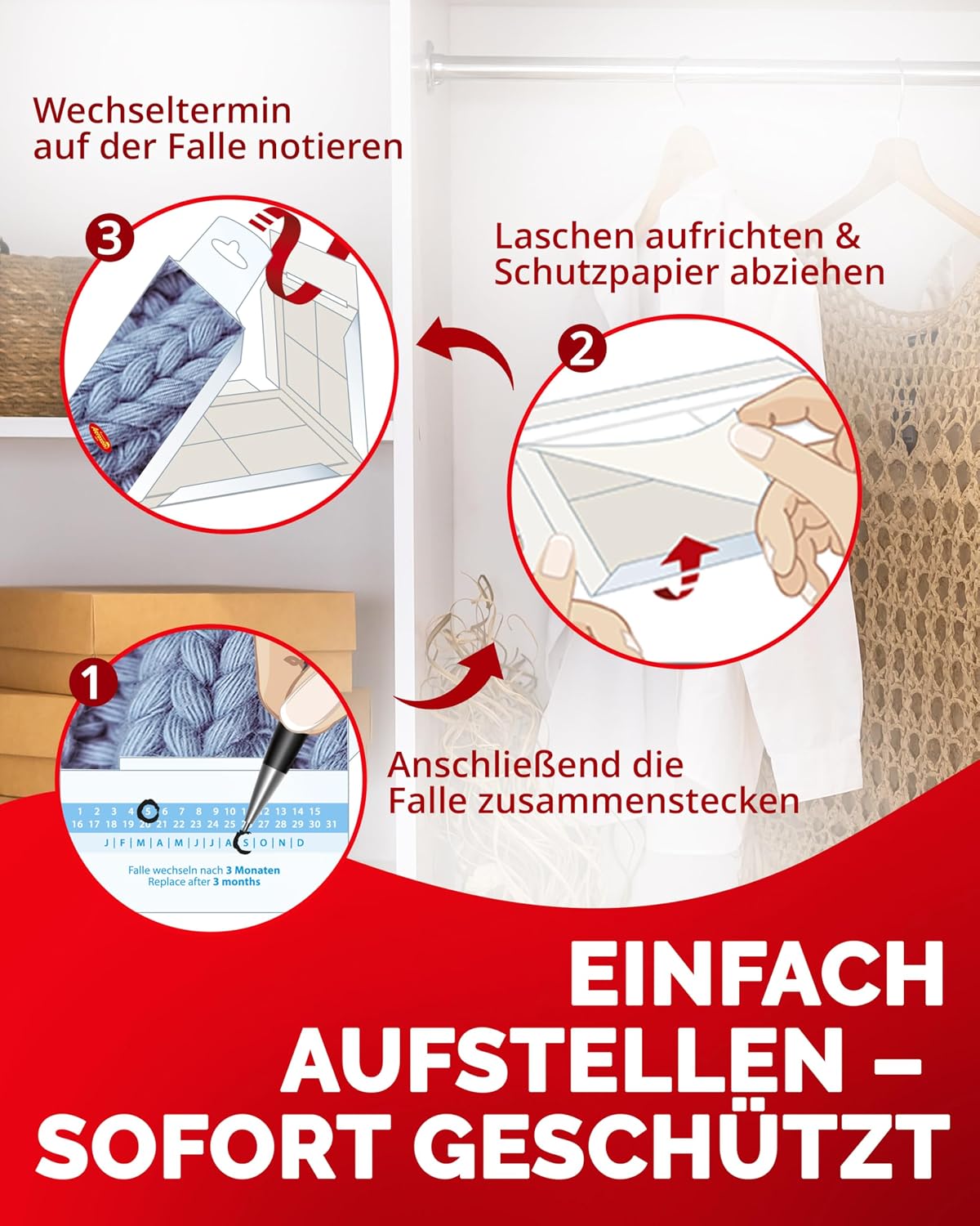 Detalle de Aeroxon Mottenfalle Kleidermotten – 6er Set Pheromonfallen für Kleiderschrank