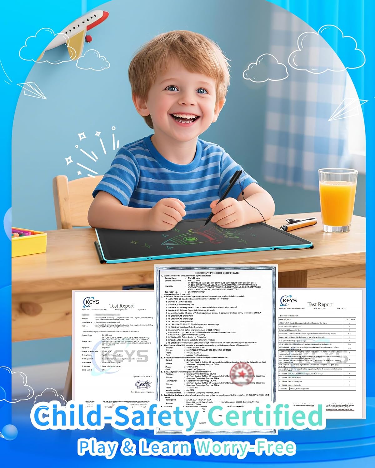 Thumbnail 1 de Rechargeable 16-inch LCD Writing Tablet for Kids (Blue) – Rechargeable doodle board with styluses for ages 3–8