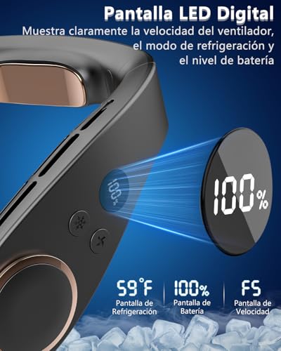 Detalle de Kouric Ventilador de Cuello con Aire Acondicionado Silencioso – 5 Velocidades, Pantalla LED y Batería de 5500 mAh