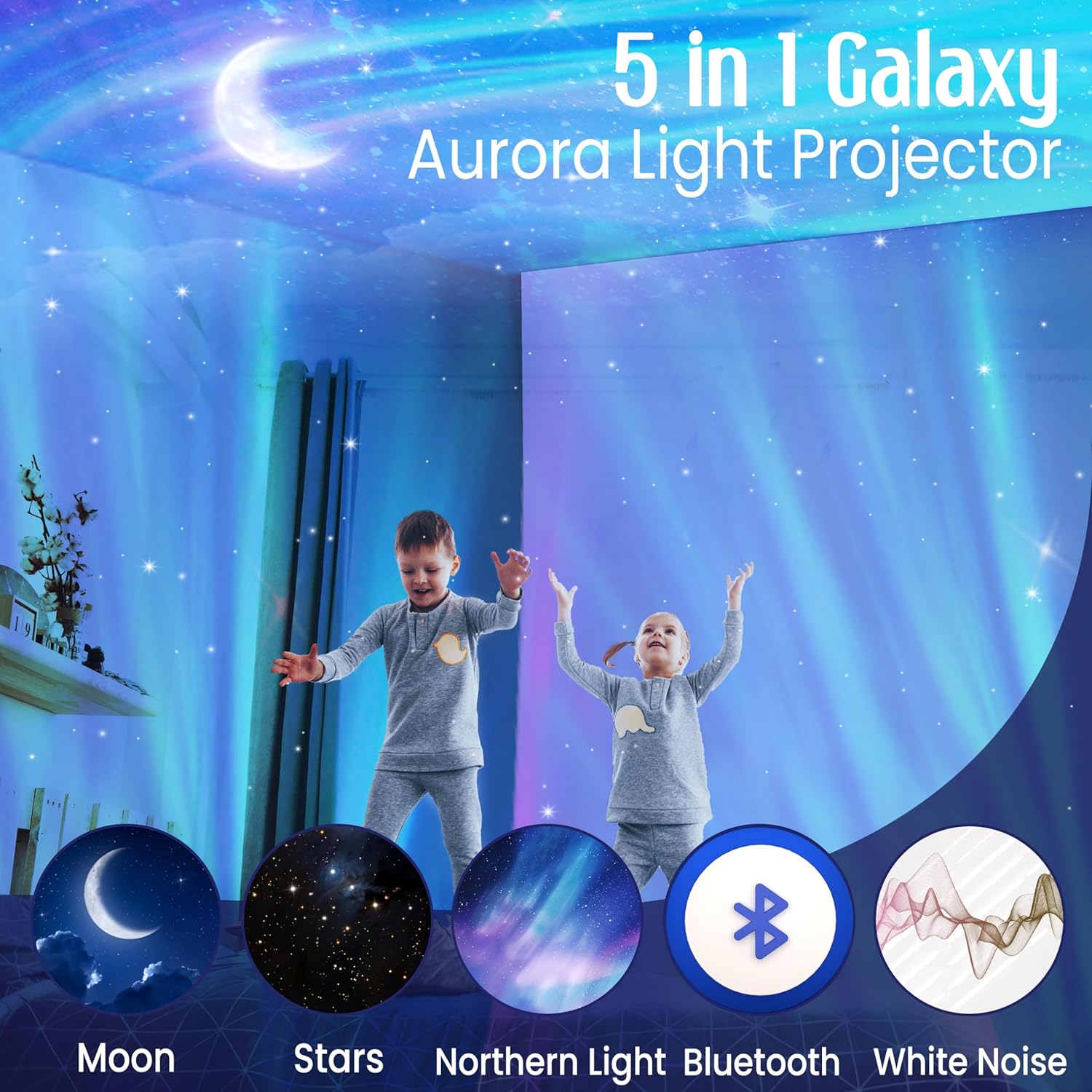 Thumbnail 1 de Northern Lights Aurora Sensory Star Projector with Bluetooth