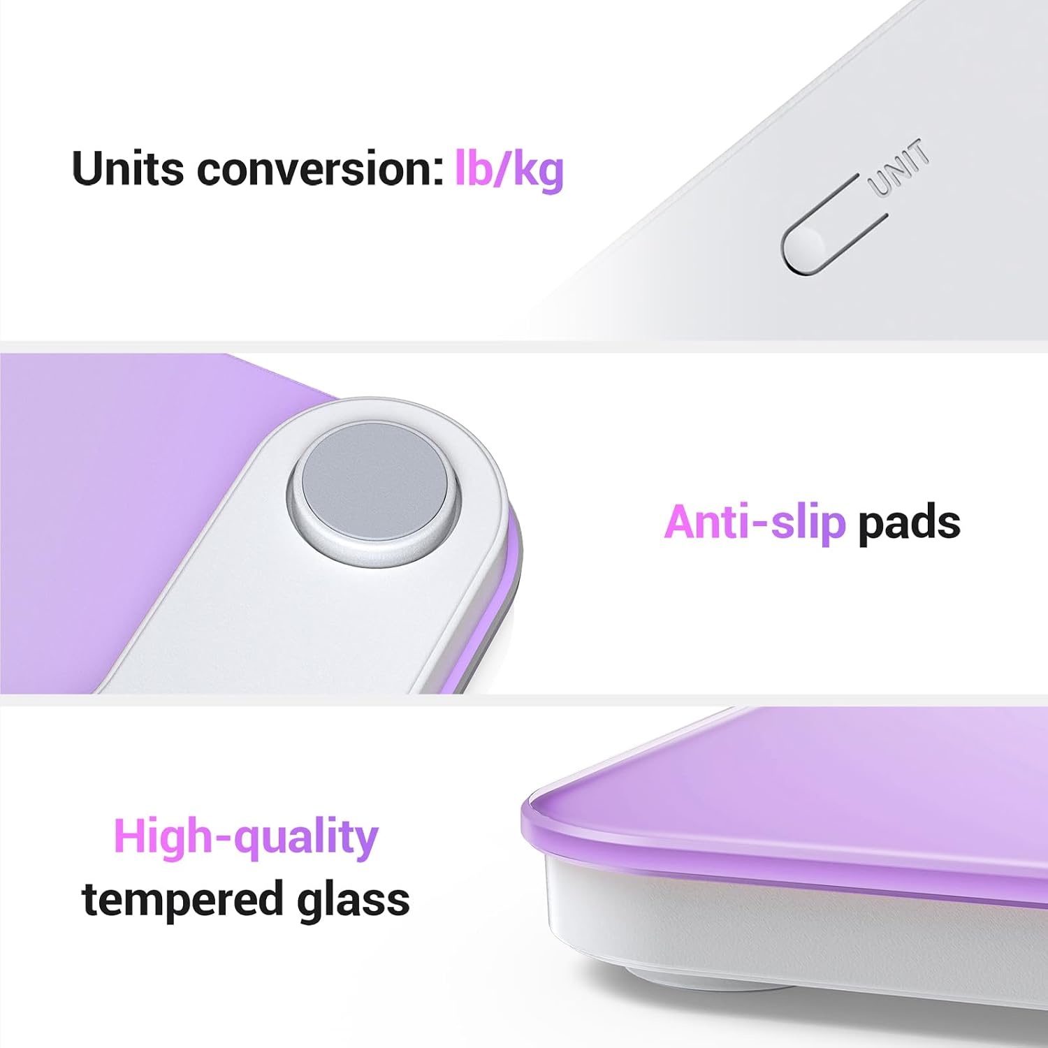 Thumbnail 4 de Ovutek Digital Bathroom Scale, 400 lb, 5 mm Tempered Glass, Purple