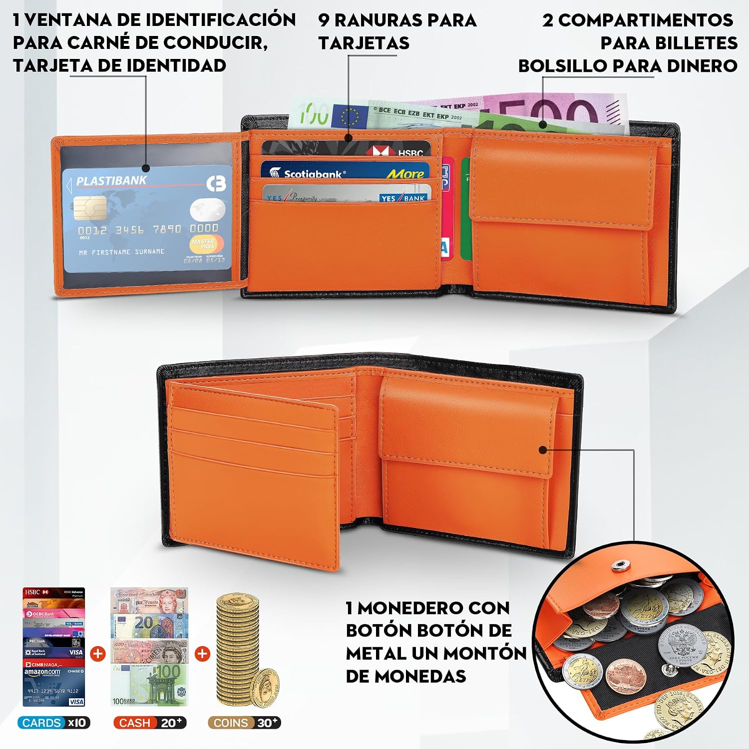 Detalle 2 de TEEHON Cartera RFID 10 ranuras 🧾