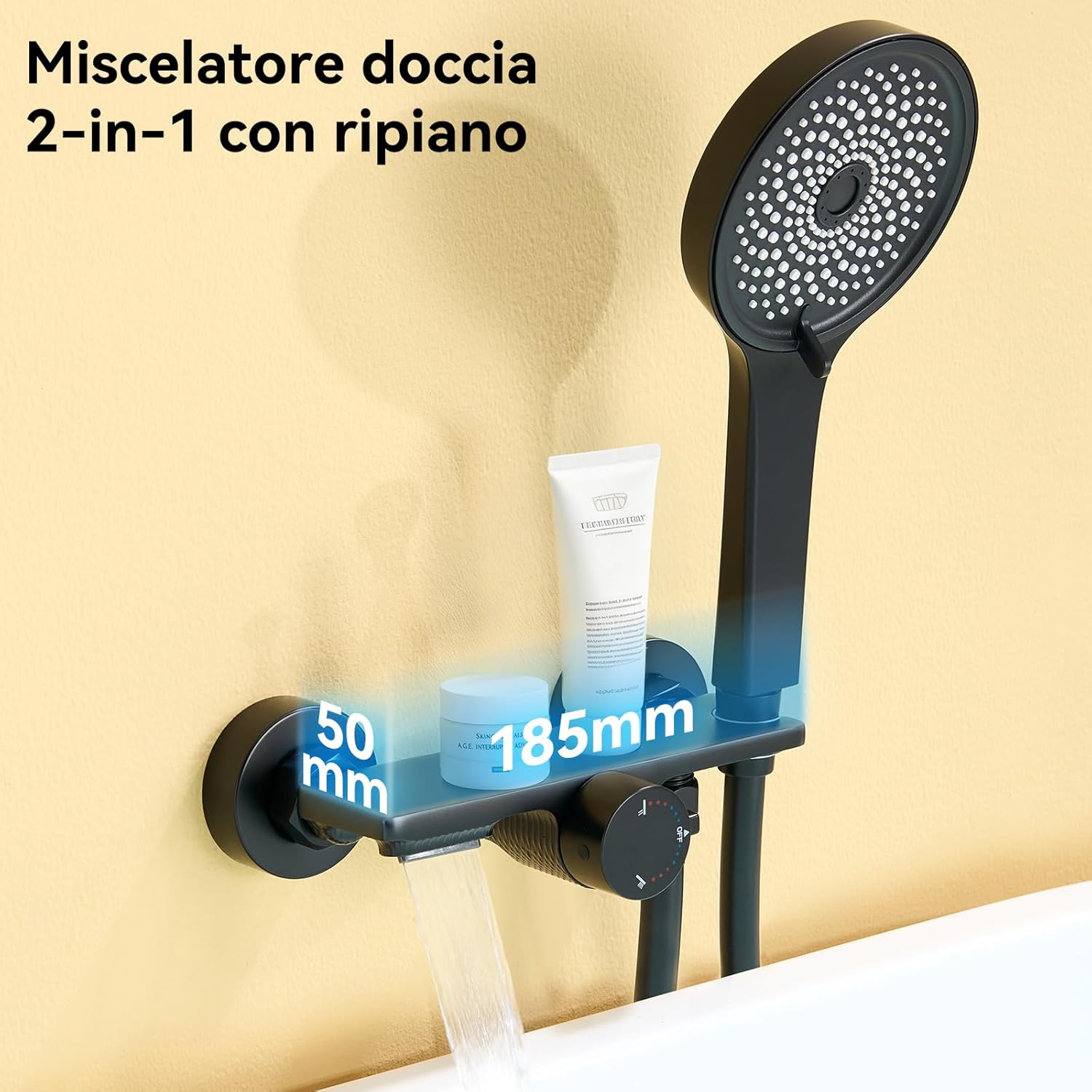 Thumbnail 5 de Auralum Rubinetto Vasca da Bagno con Doccetta 5 Geti e Doccia a Cascata – Nero, Tubo 1,5 m