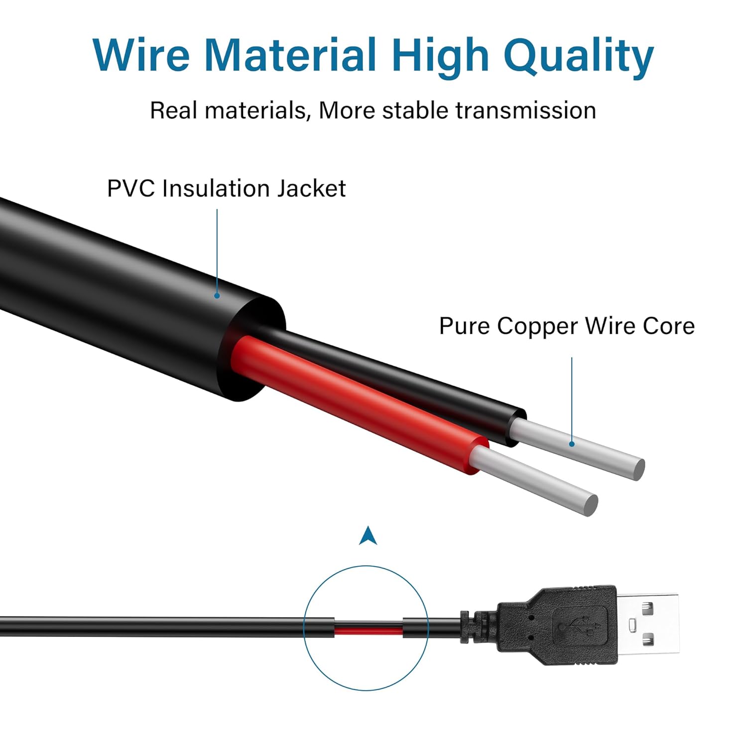 Thumbnail 1 de SinLoon 2Pcs DC Boost Cable 5V to 12V (22AWG) USB 2.0 Male to Bare Wire, 110cm