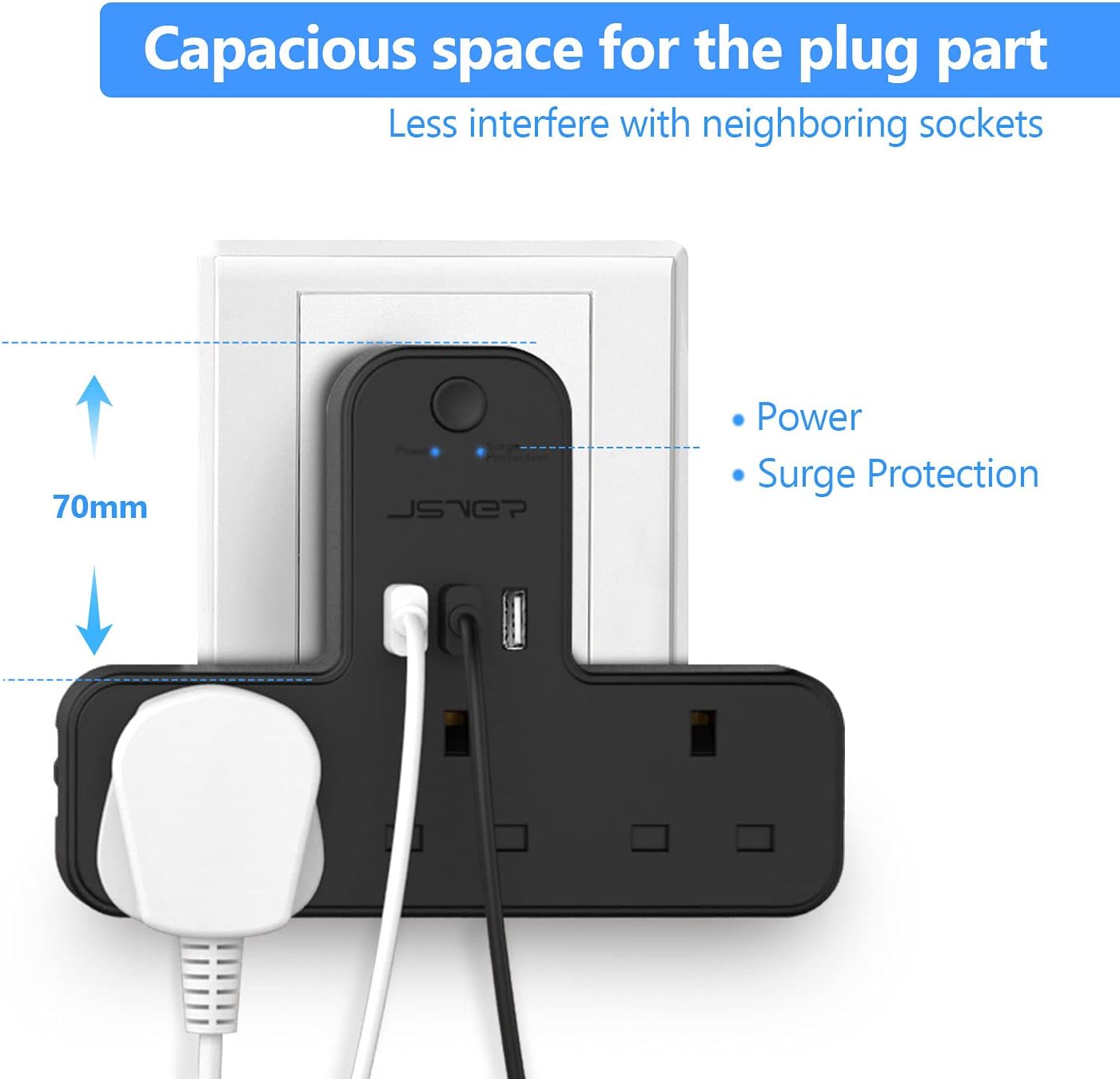 Thumbnail 2 de Plug Adaptor UK 3 Way with 3 USB Ports by JSVER