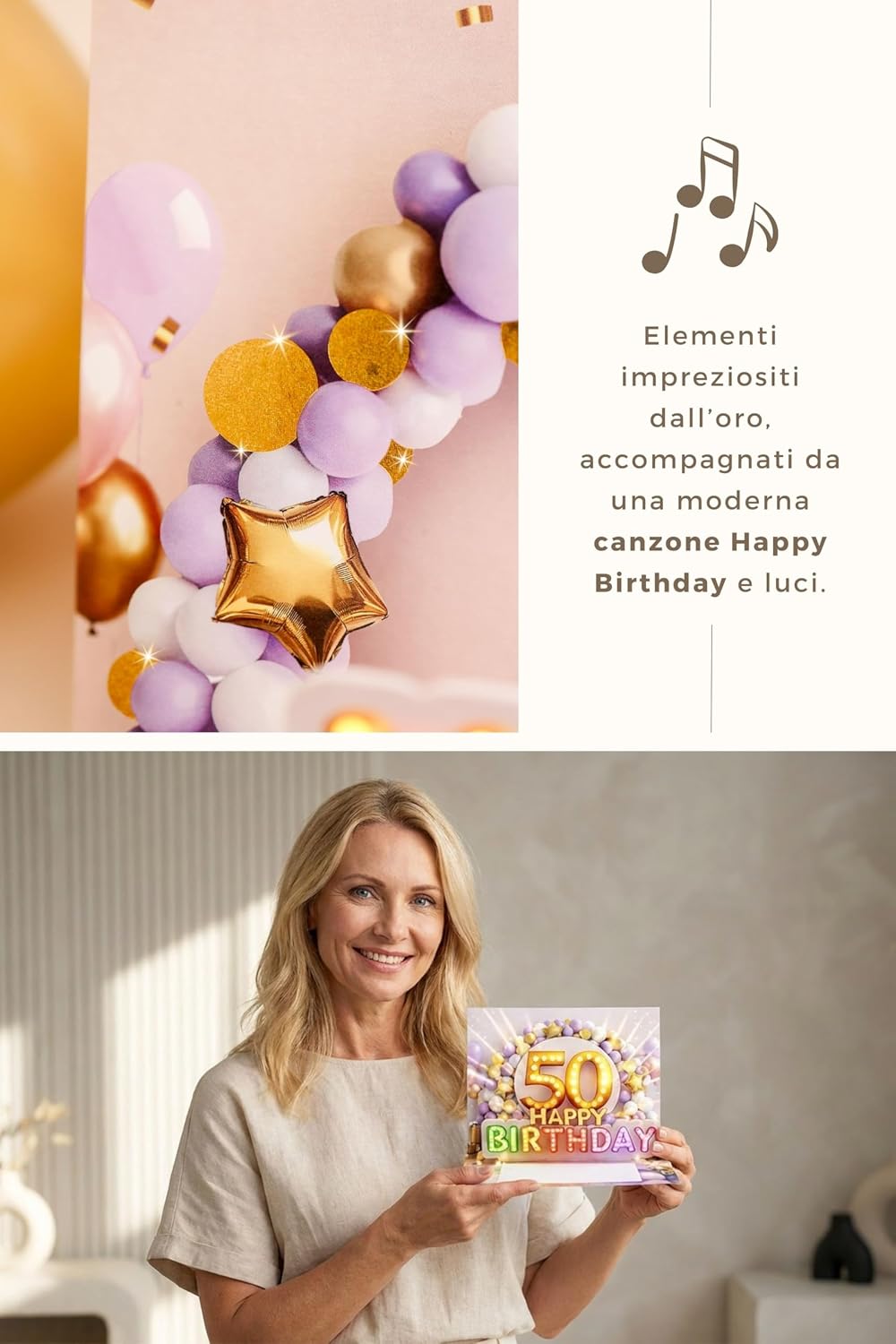 Thumbnail 6 de Joli Coon – Biglietto auguri 50 anni donna con musica e luce 3D, busta premium e sigillo