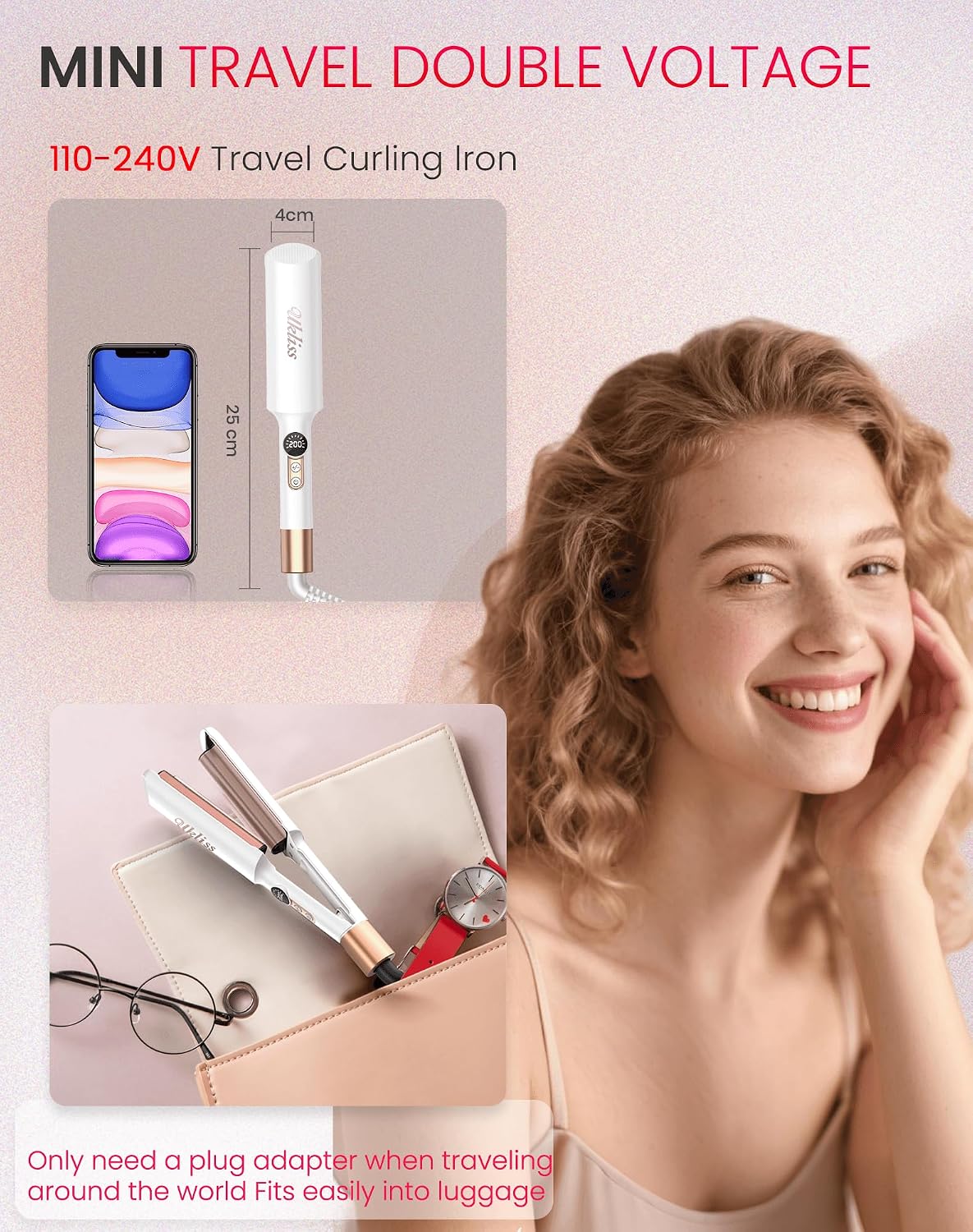 Detalle de UKLISS Welleneisen Pro Mini Mermaid Hair Waver mit LCD-Anzeige (120–210 °C) – Reisegröße