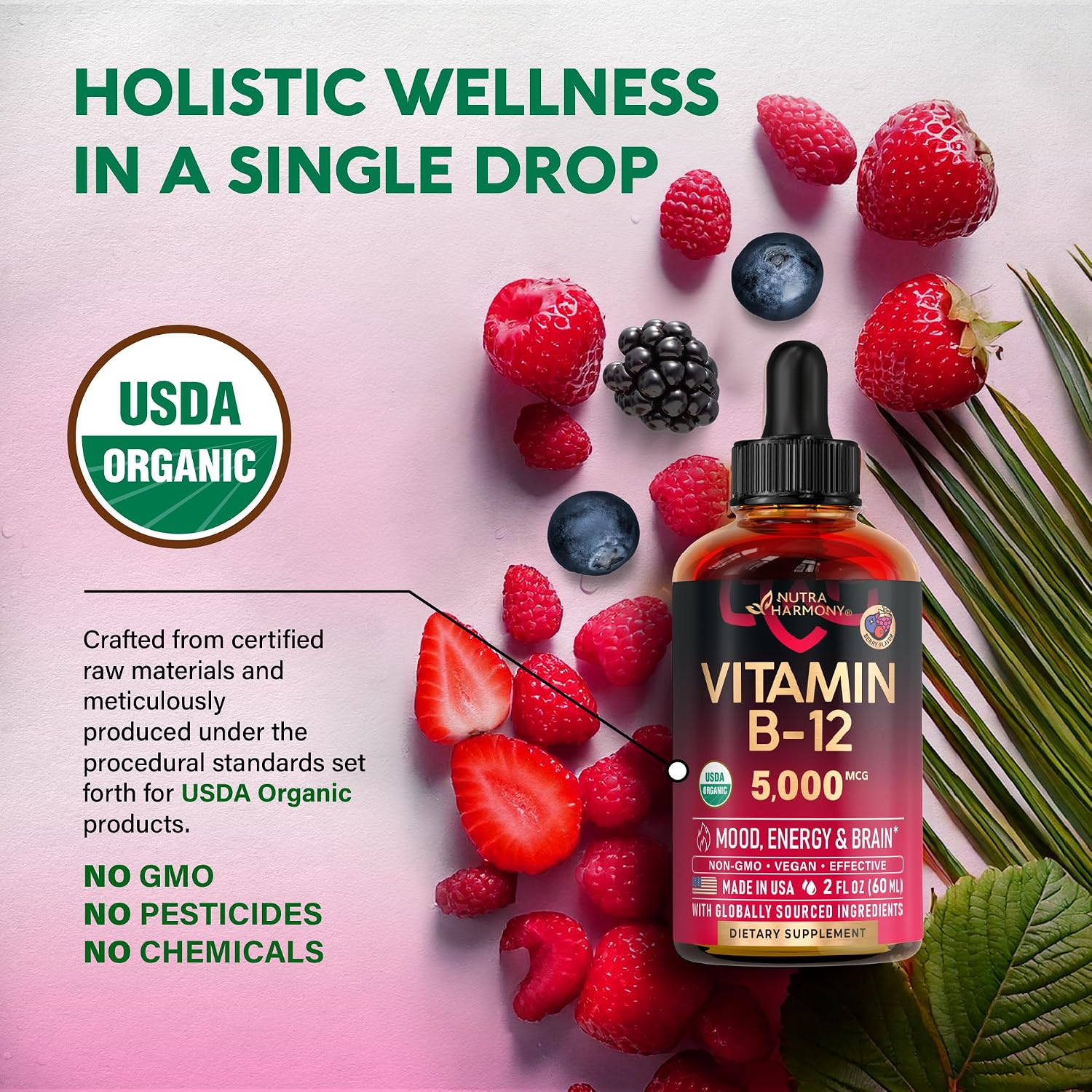 Detalle 2 de NUTRAHARMONY B12-0823 Vitamin B12 Drops, 5,000 mcg Methylcobalamin