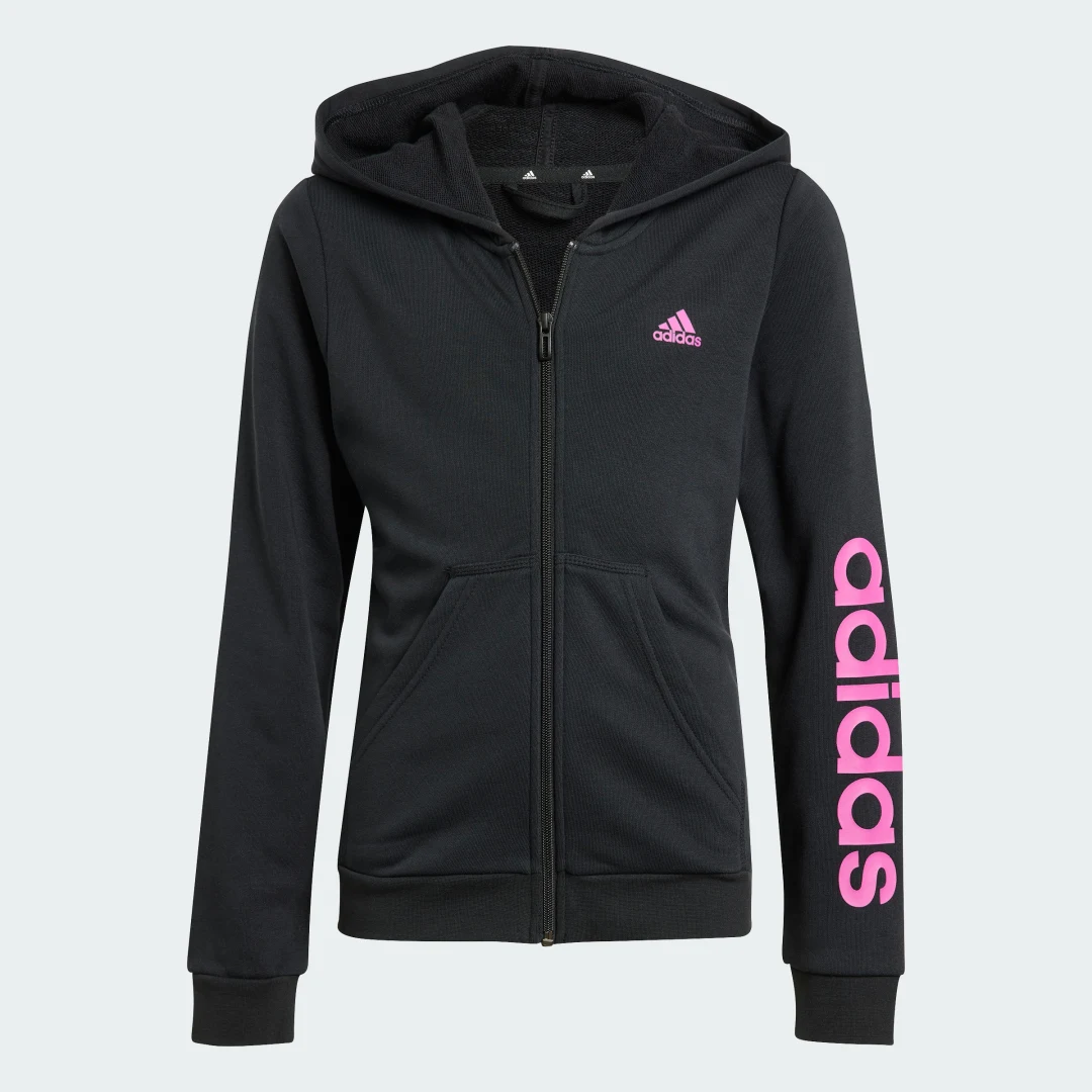 Detalle de Chaqueta con capucha Essentials Linear Logo de Adidas – color negro