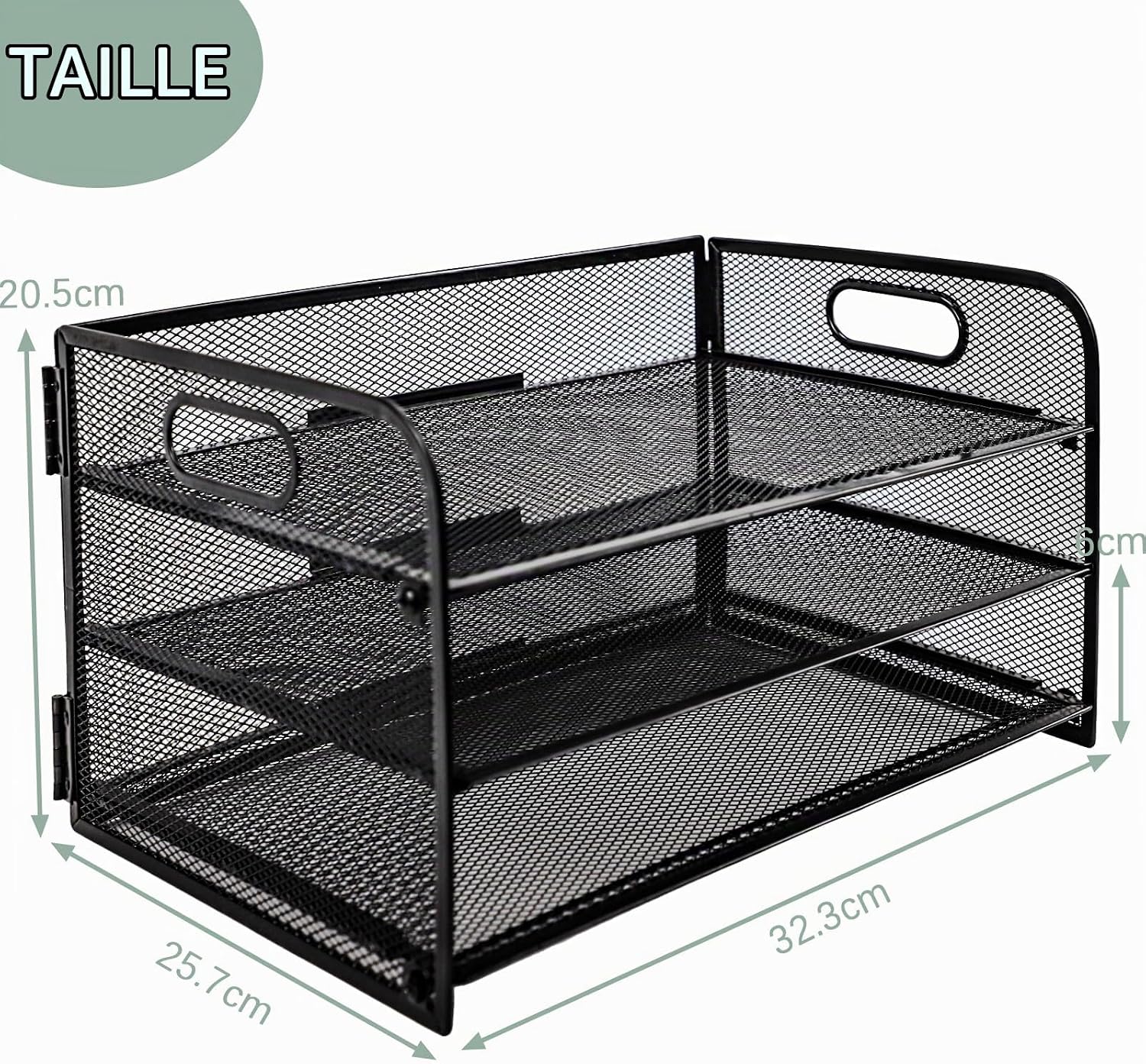 Detalle de IOUGDSEC brievenbak met handvat, 3 niveaus, metaalgaas en DIN A4-formaat