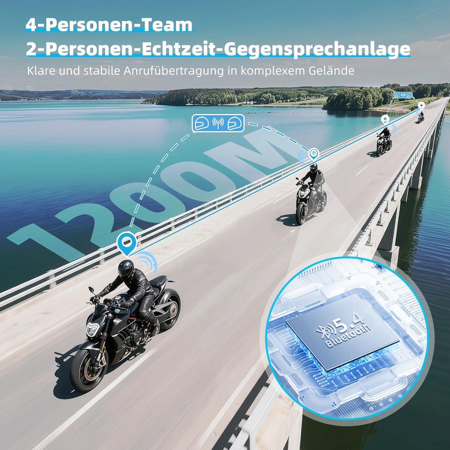 Thumbnail 1 de WAYXIN X2 Motorrad-Intercom mit integriertem Bluetooth-Headset, für bis zu 4 Motorräder und IP67-Schutz