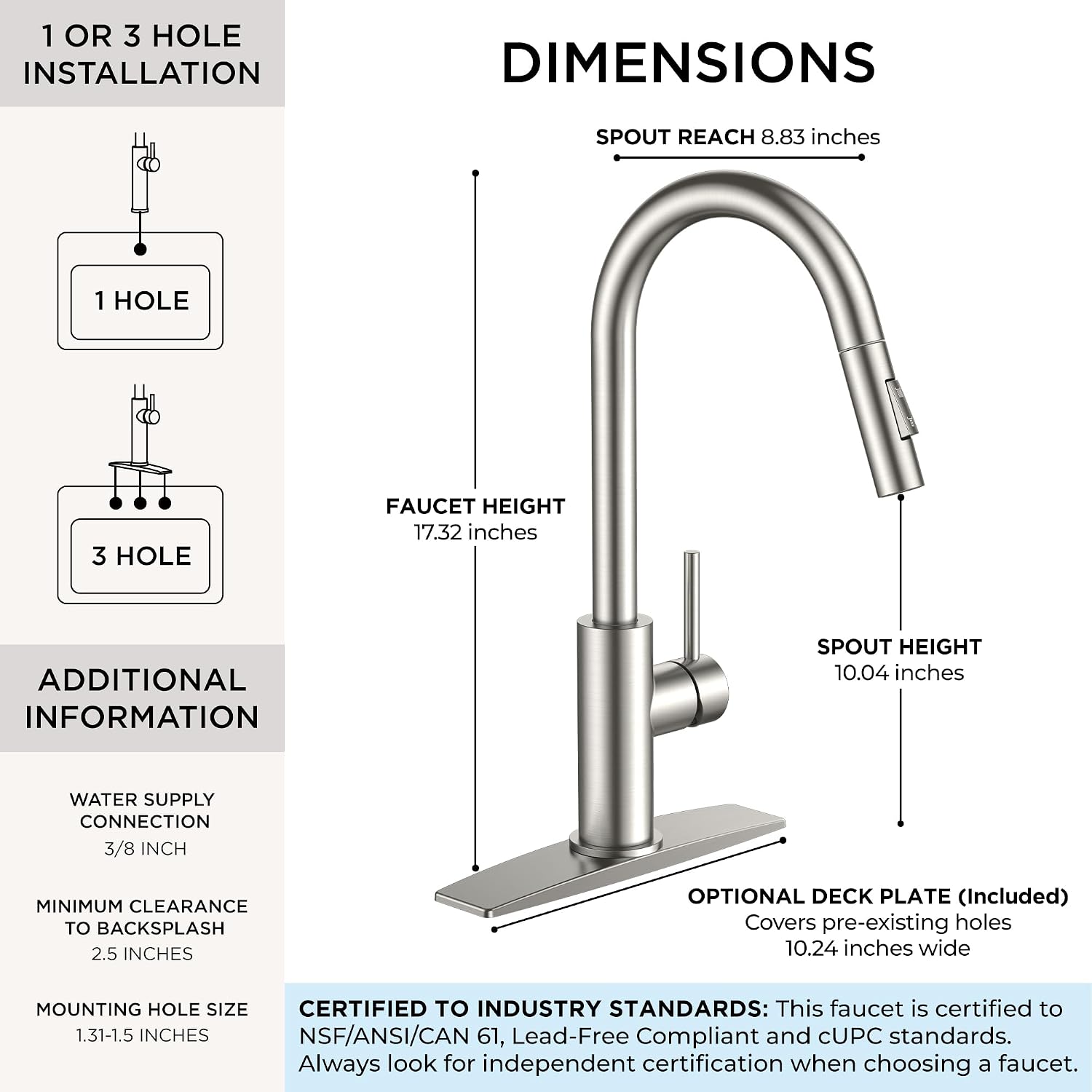 Detalle 2 de FORIOUS FF0200BN Pull-Down Kitchen Faucet, Brushed Nickel, High-Arc Spout