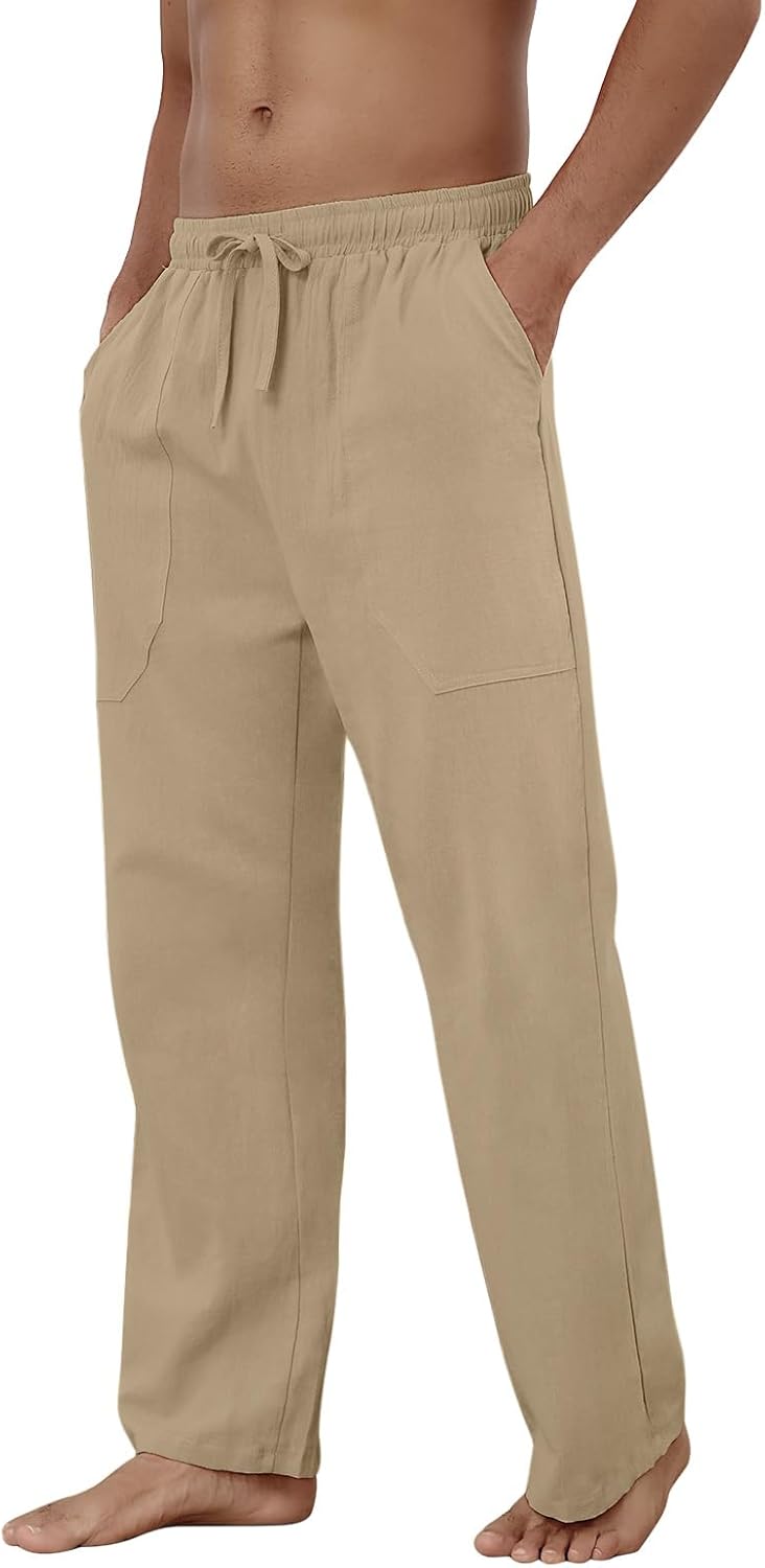 Thumbnail 3 de Puimentiua Cotton Linen Pants for Men — Loose Fit Elastic Drawstring Summer Beach Trousers