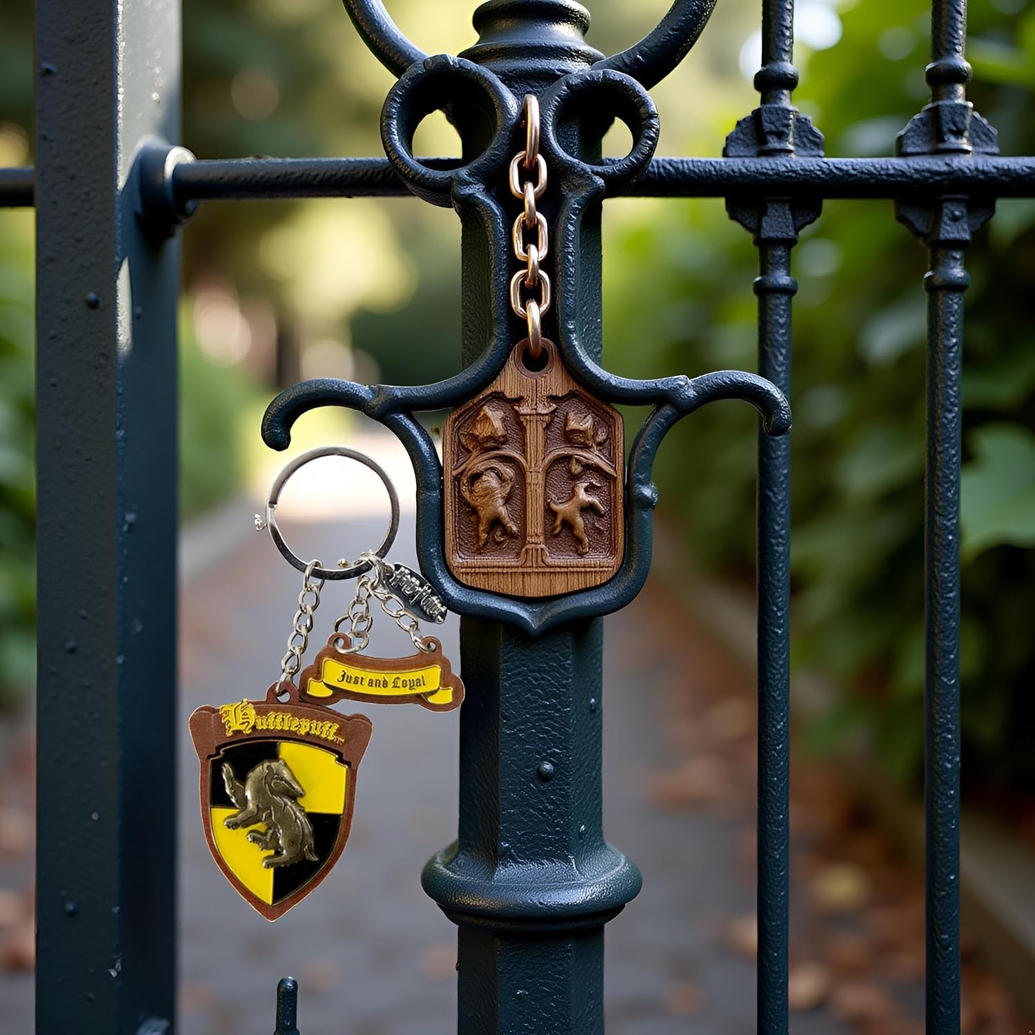 Detalle 2 de GWCC Licensed Harry Potter Wooden Enamel 3D Keyring – 5 Houses (Hogwarts, Gryffindor, Slytherin, Hufflepuff, Ravenclaw)