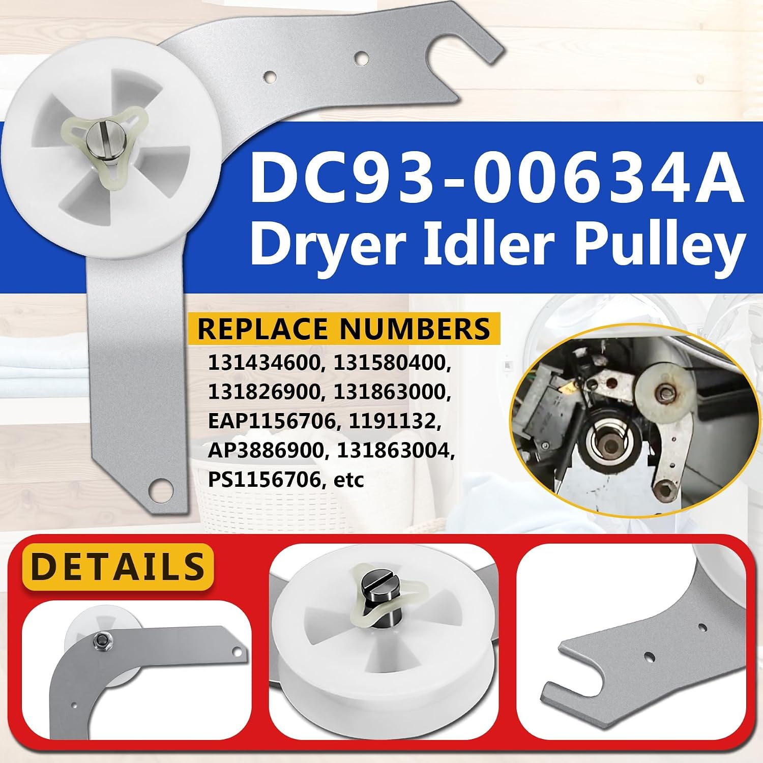 Detalle de 5303281153 134503600 Dryer Belt and Bearing Kit with 131863007 Idler Pulley