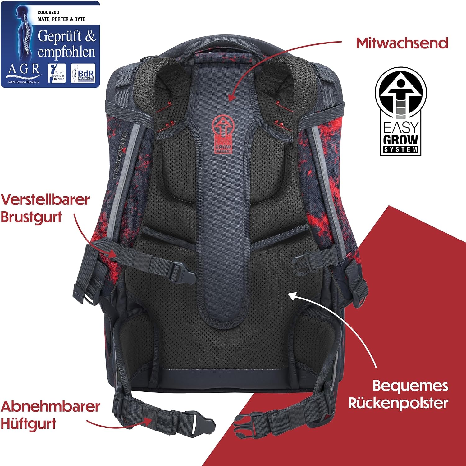 Detalle de Coocazoo Mate Schulrucksack Broken Black – Ergonomischer Tornister, 30 L, höhen- & größenverstellbar
