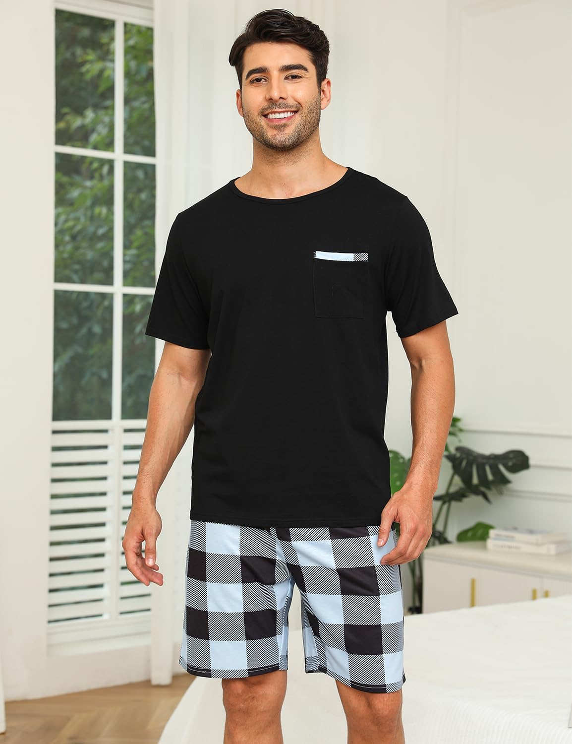 Detalle de SPKPKEY 2026 Neuer Paar-Pyjamas Baumwoll-Loungewear-Set Kurzarm-Oberteil & Shorts – Weiche Schlafmode