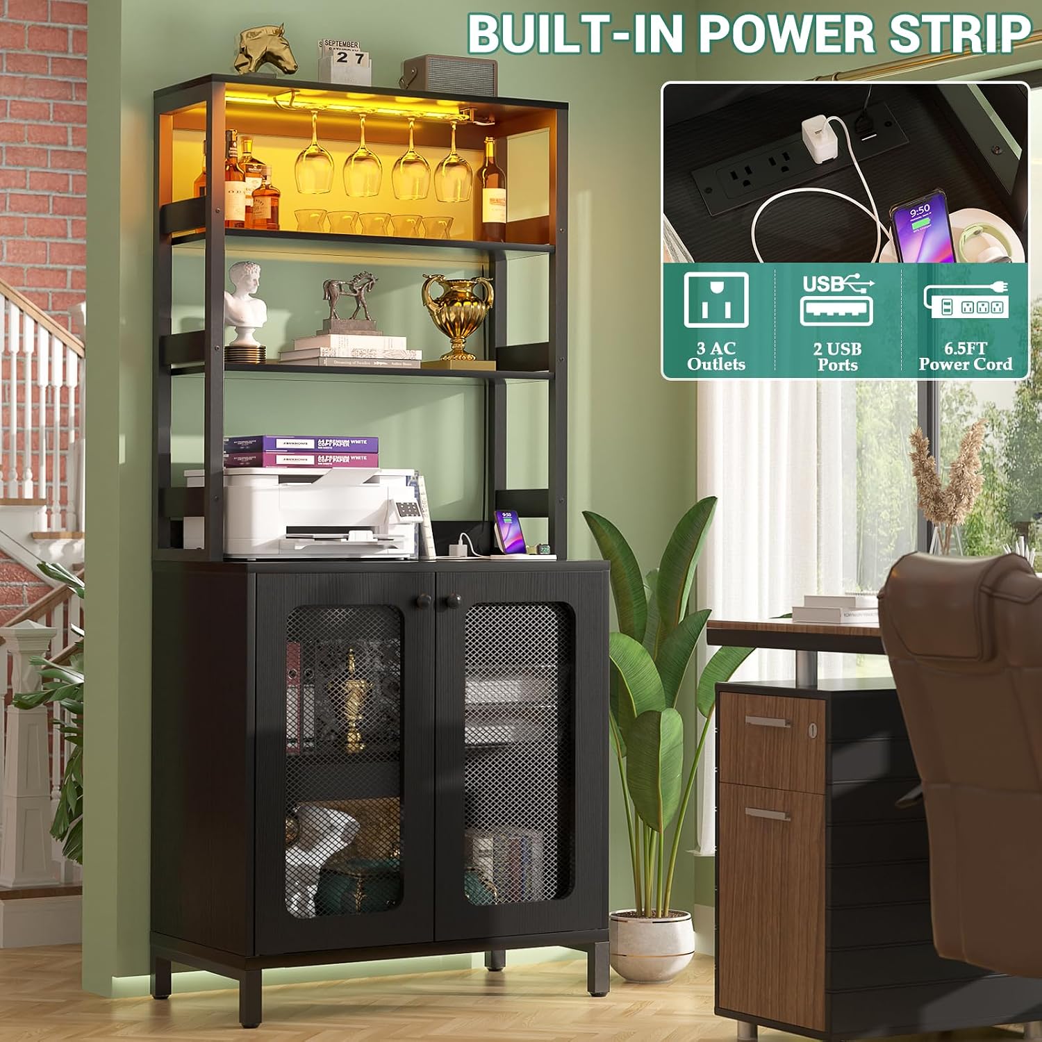 Detalle 2 de Aheaplus Bar Cabinet 67-Inch