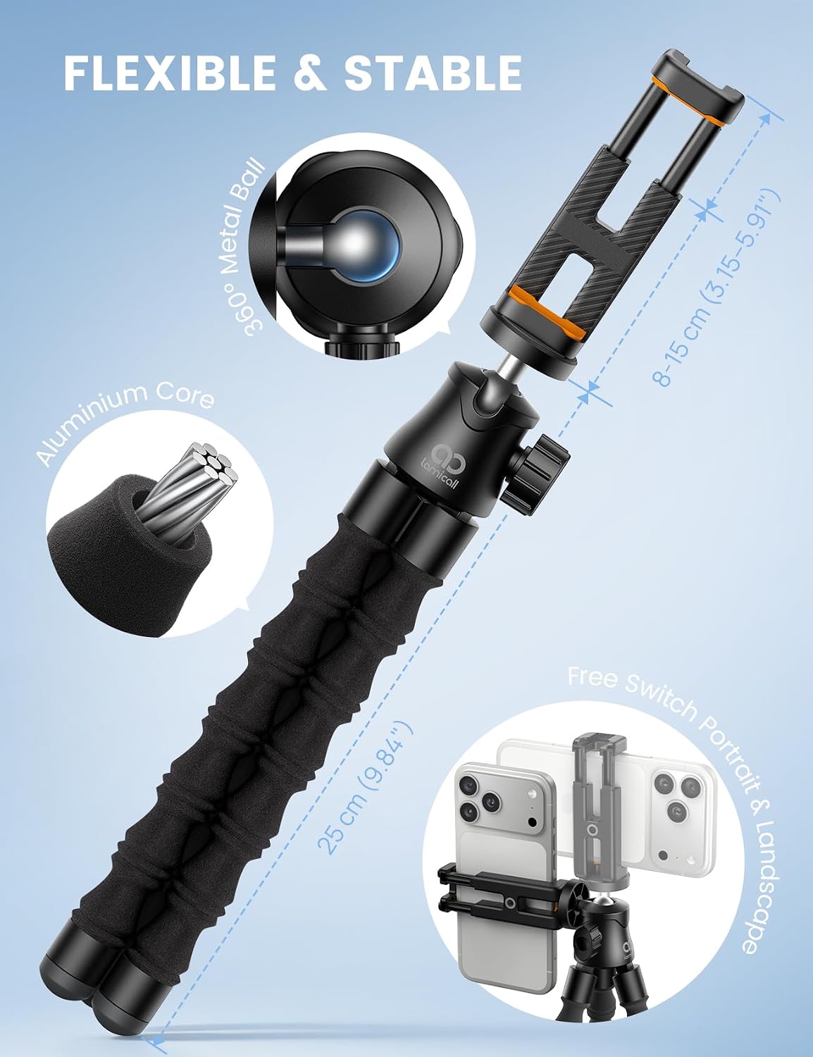 Thumbnail 5 de Lamicall Mini Tripod for iPhone – Ultra Compact, Flexible 3-in-1 Tripod with Remote