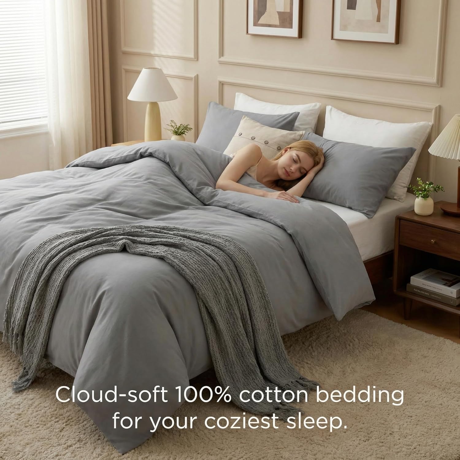 Thumbnail 6 de HeimenAogo Egyptian Cotton Duvet Cover Set King – 3pc, 600TC, Zipper Closure, All-Season Comfort