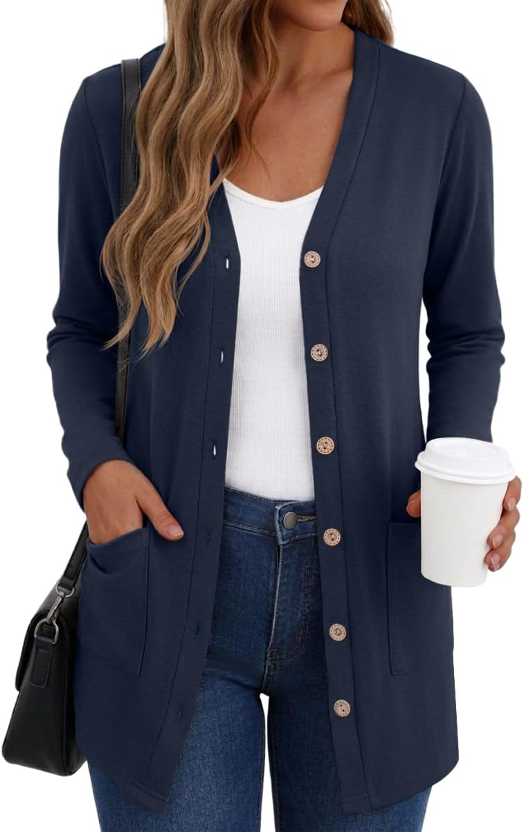Detalle de Qixing Women's Lightweight Button-Down Cardigan with Long Sleeves and Pockets