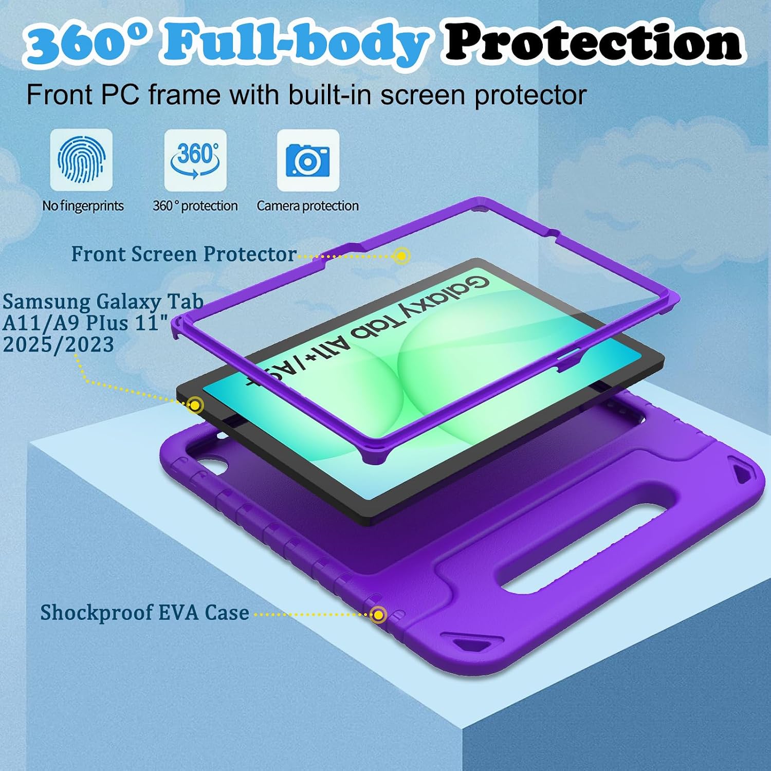 Detalle de TOPWANT Kids Case with Built-in Screen Protector for Samsung Galaxy Tab A11+ / A9+ 11-inch (Purple)