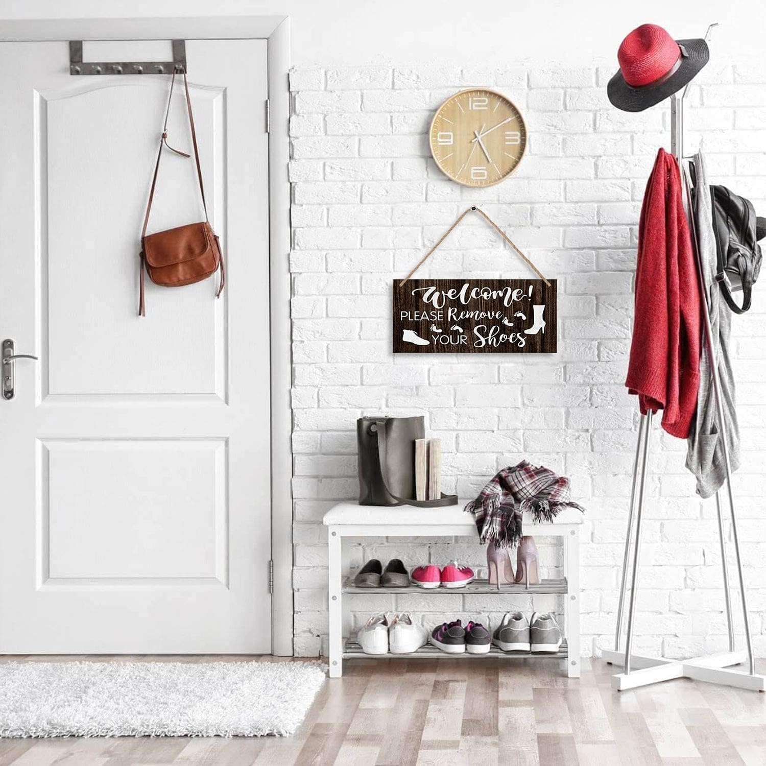 Thumbnail 1 de CHDITB Welcome Please Remove Your Shoes Wood Sign Plaque – Rustic Door Sign for Home Entry