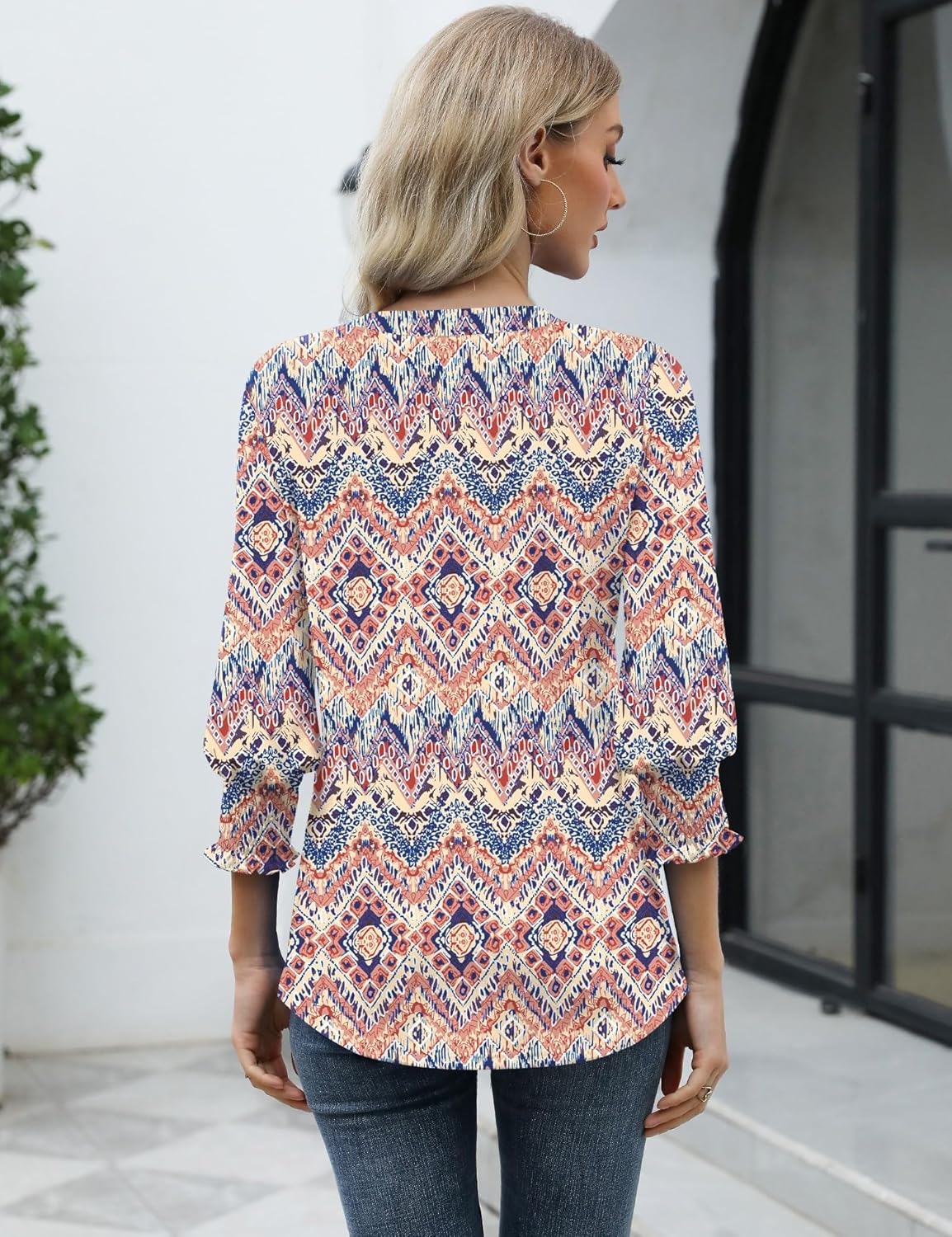 Thumbnail 5 de Rapbin Damen Bluse mit 3/4-Ärmeln und V-Ausschnitt – Tunika im Blumenmuster mit leichtem Stoff