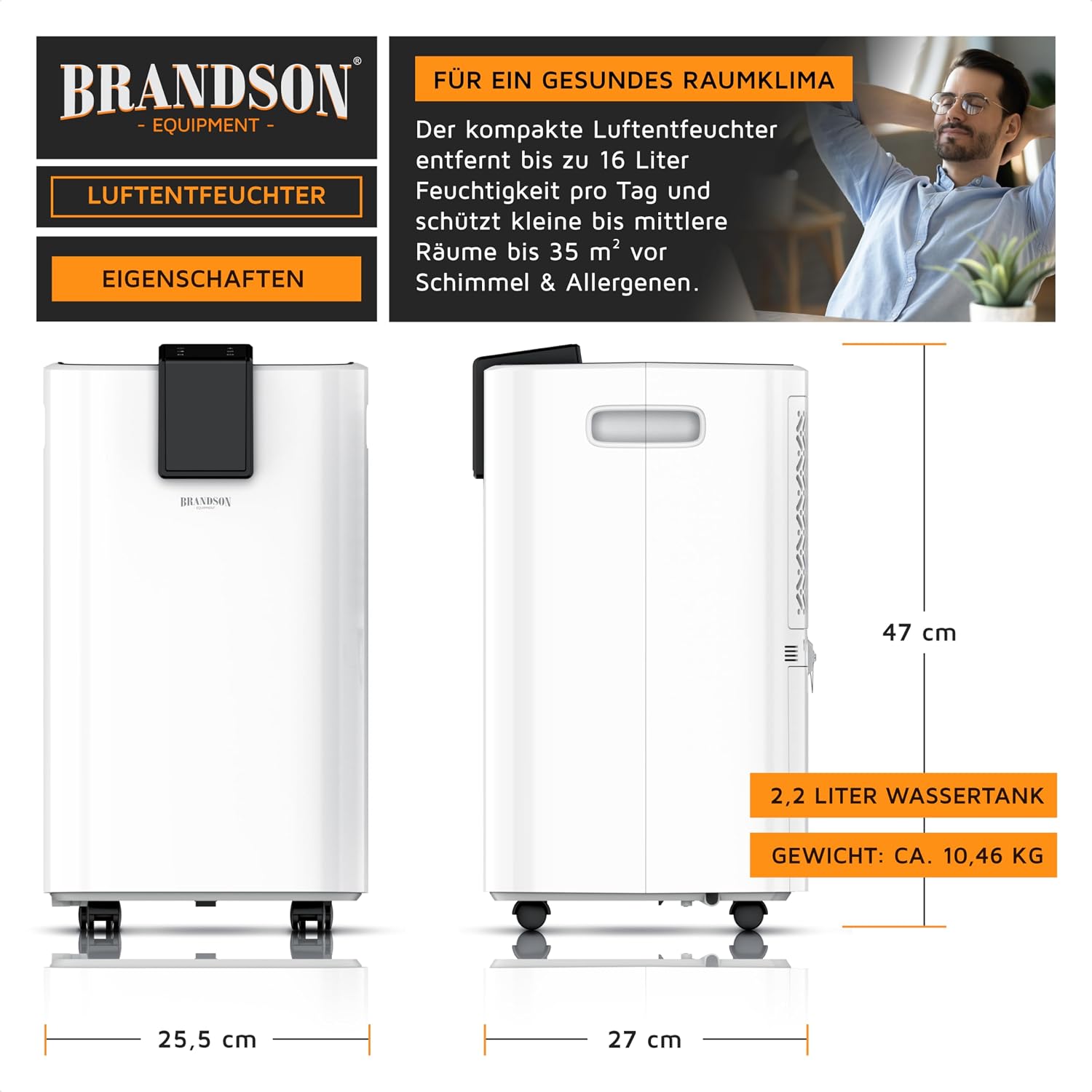 Detalle de Brandson Luftentfeuchter 16L mit Kompressor – kompakte Lösung für Feuchtigkeitsprobleme