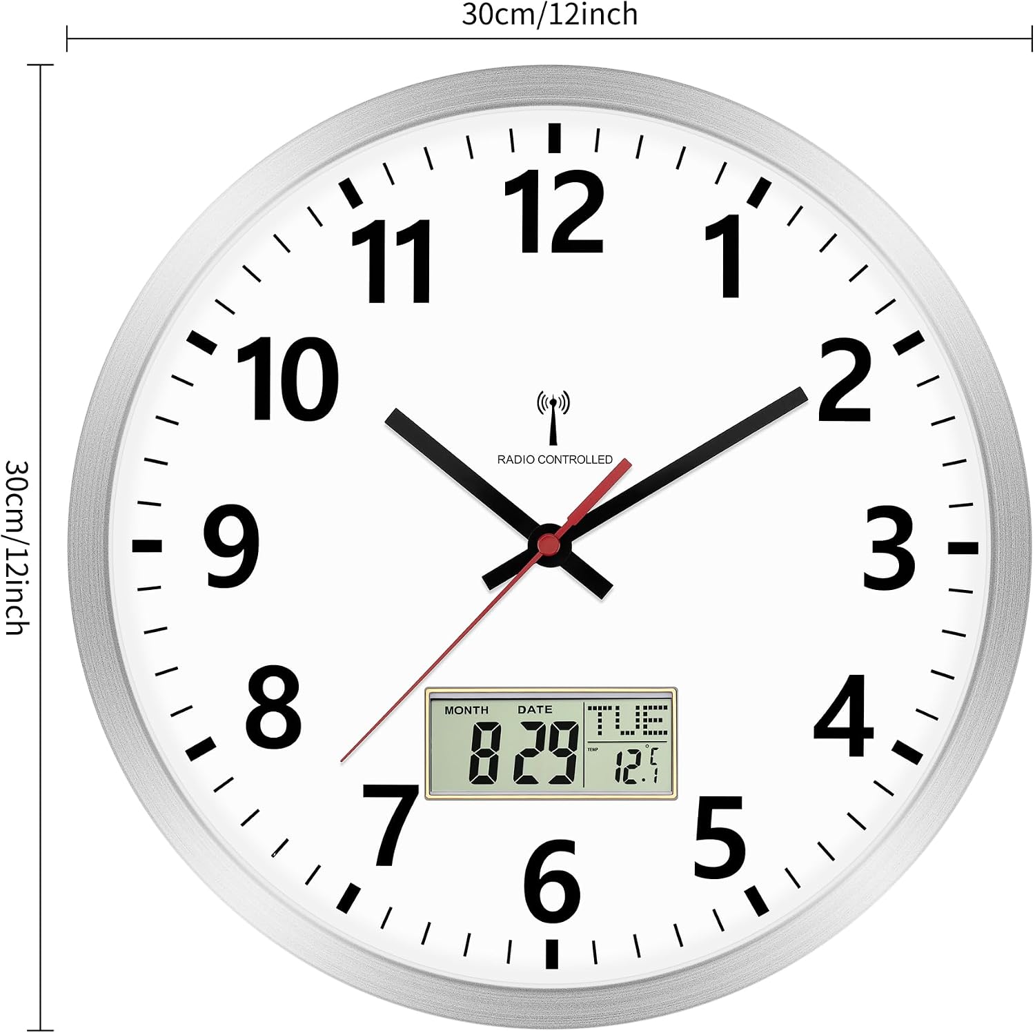 Thumbnail 3 de Foxtop Funk Wanduhr -05 radiogestuurde wandklok van 30 cm met LCD-display