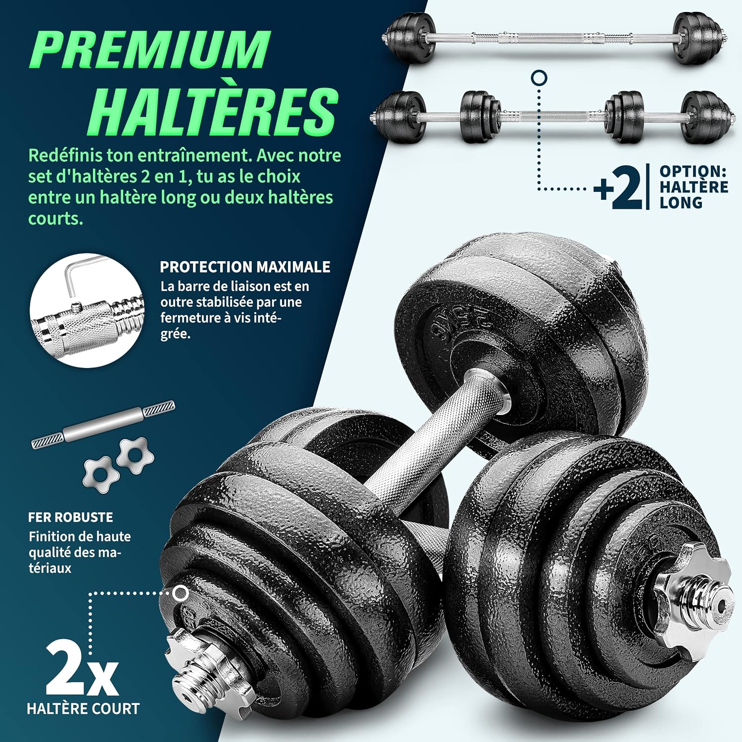 Detalle 2 de RE:SPORT Kit d'haltères 2‑en‑1 15‑40 kg 🏋