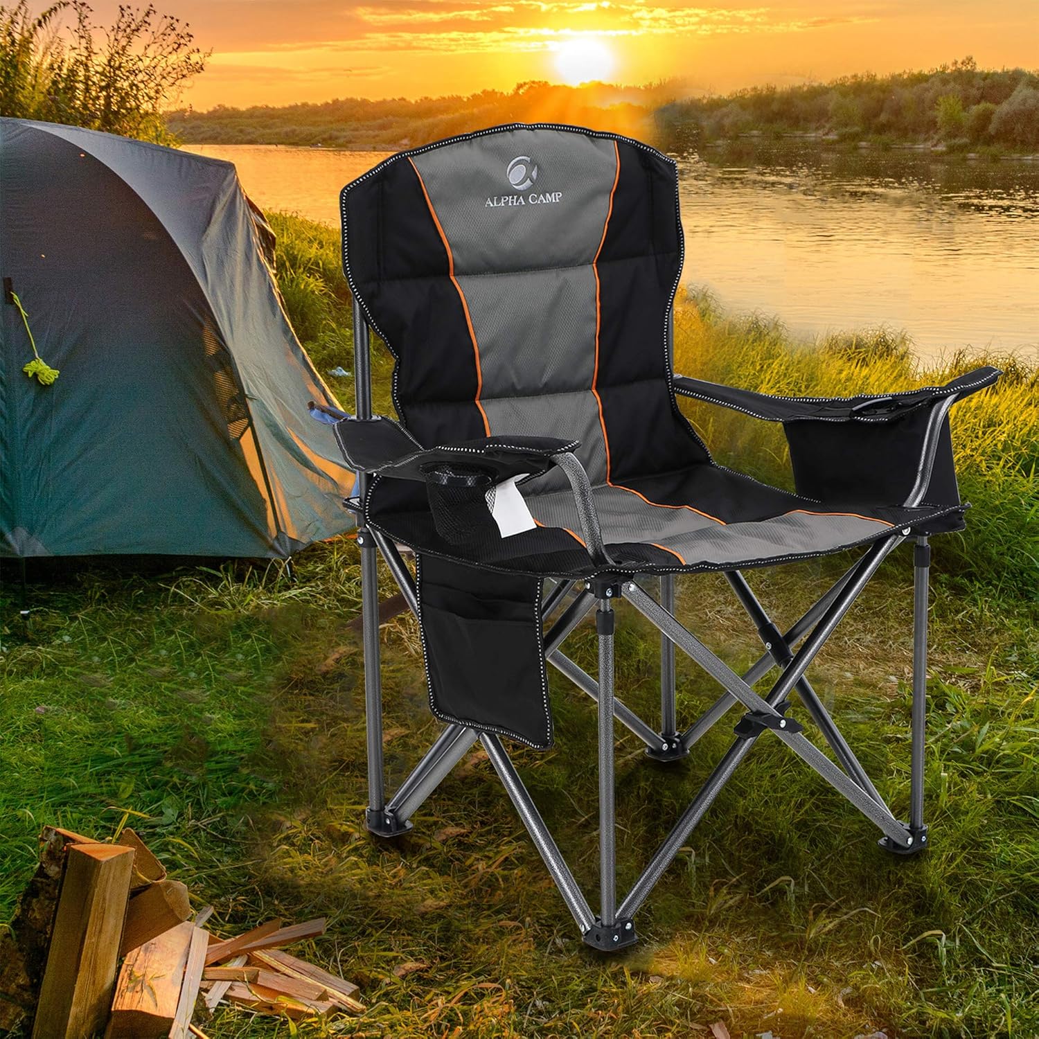 Thumbnail 1 de LET’S CAMP Folding Camping Chair for Adults (up to 200 kg), padded outdoor chair with cup holder, storage & cooler bag
