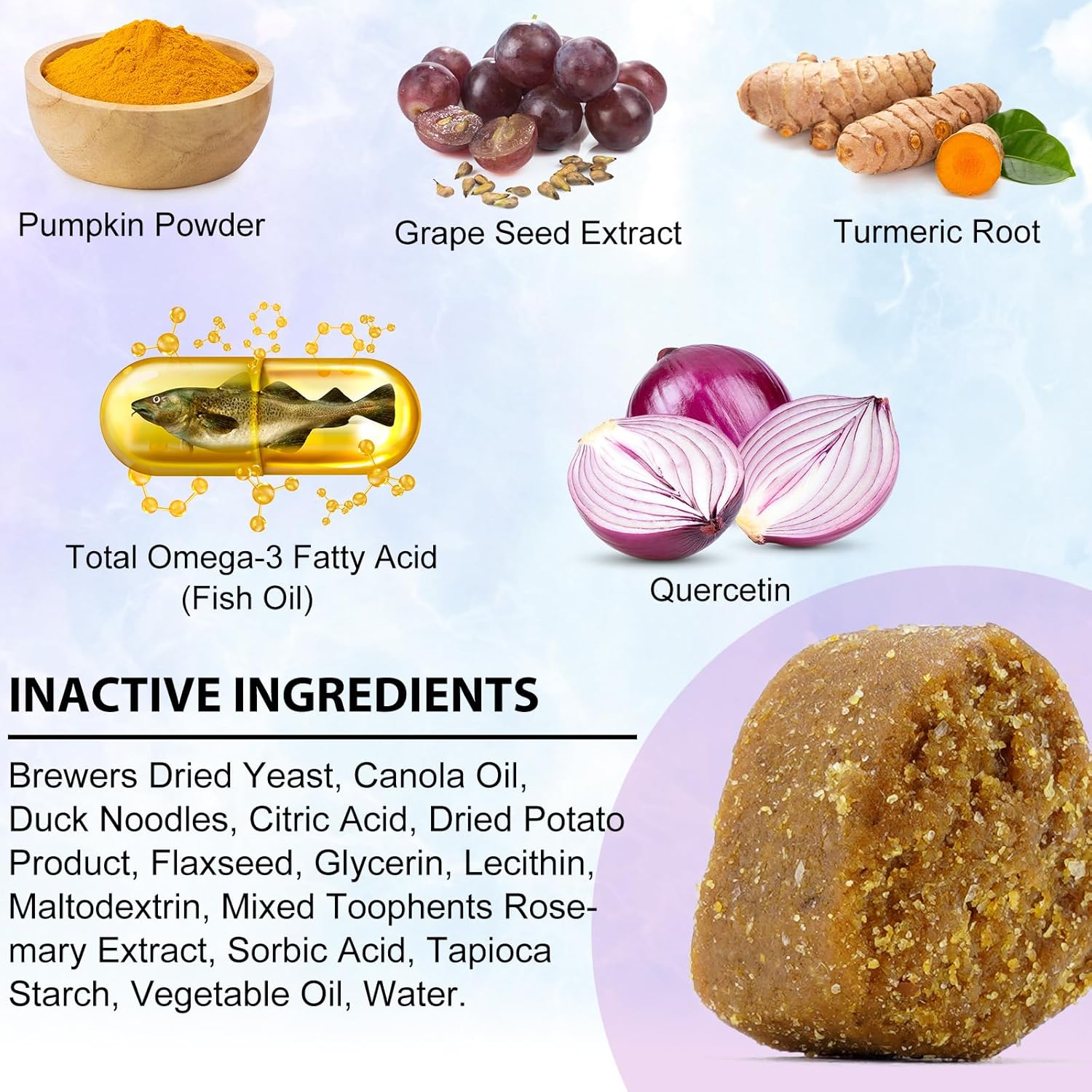 Thumbnail 4 de Bieyoc Sollievo dal prurito cutaneo per cani con quercetina, bromelina e curcuma (150 pezzi, gusto anatra)