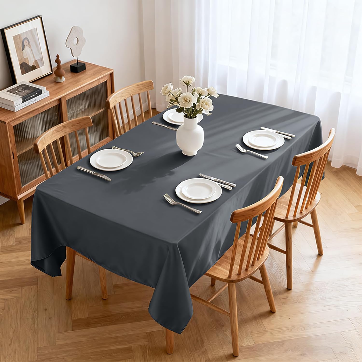 Thumbnail 5 de XWZO abwaschbare Tischdecke grau (132 x 178 cm) – fleckschutzende, pflegeleichte Tischwäsche aus 100% Polyester