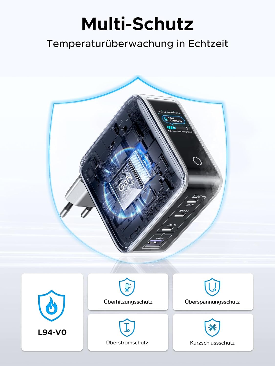 Thumbnail 6 de UGREEN Nexode Pro 100W USB-C Ladegerät – 4-in-1 GaN Netzteil mit Smart Display