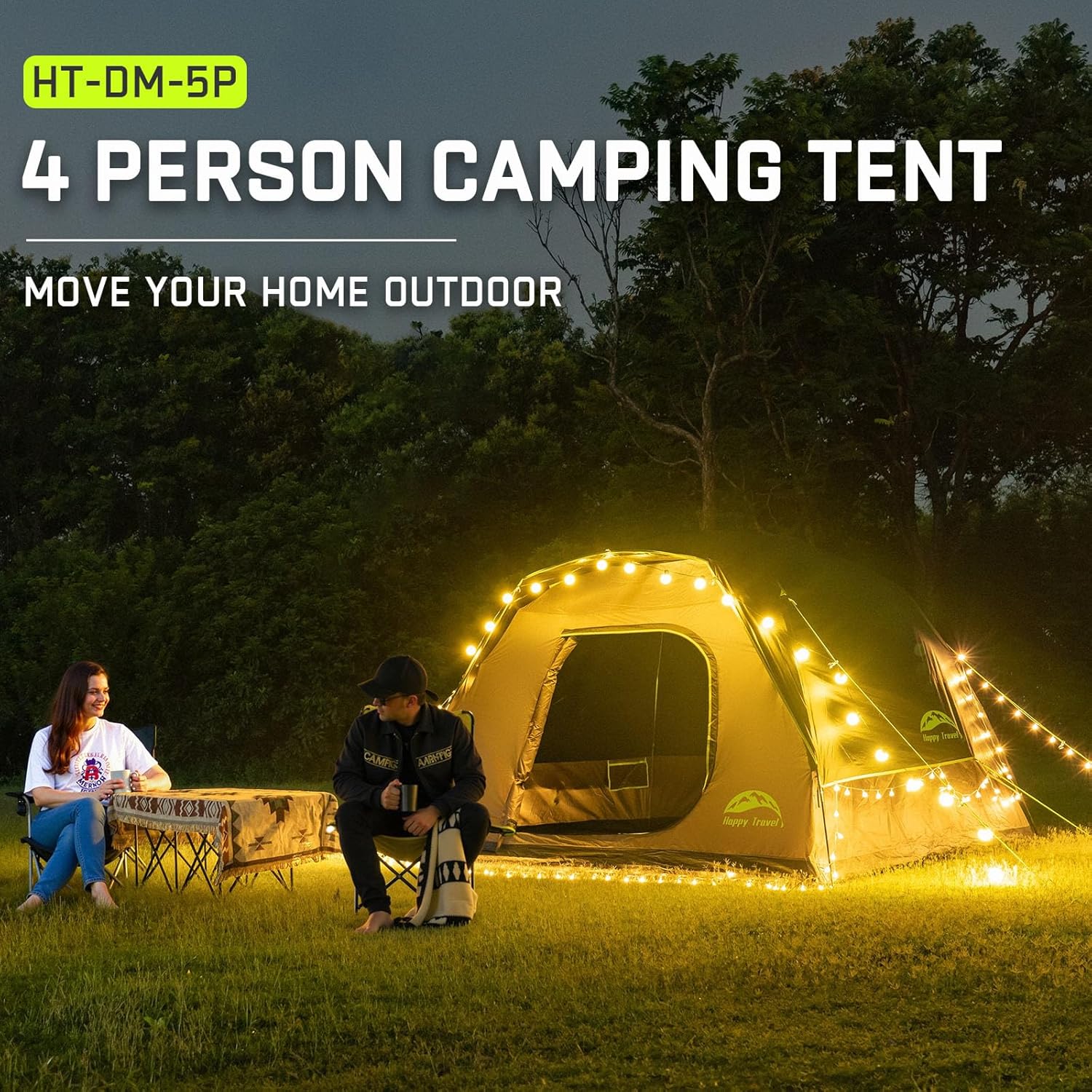 Detalle 2 de Happy Travel 4–6 Person Camping Dome Tent with Rainfly, Mesh Windows & Fast Setup