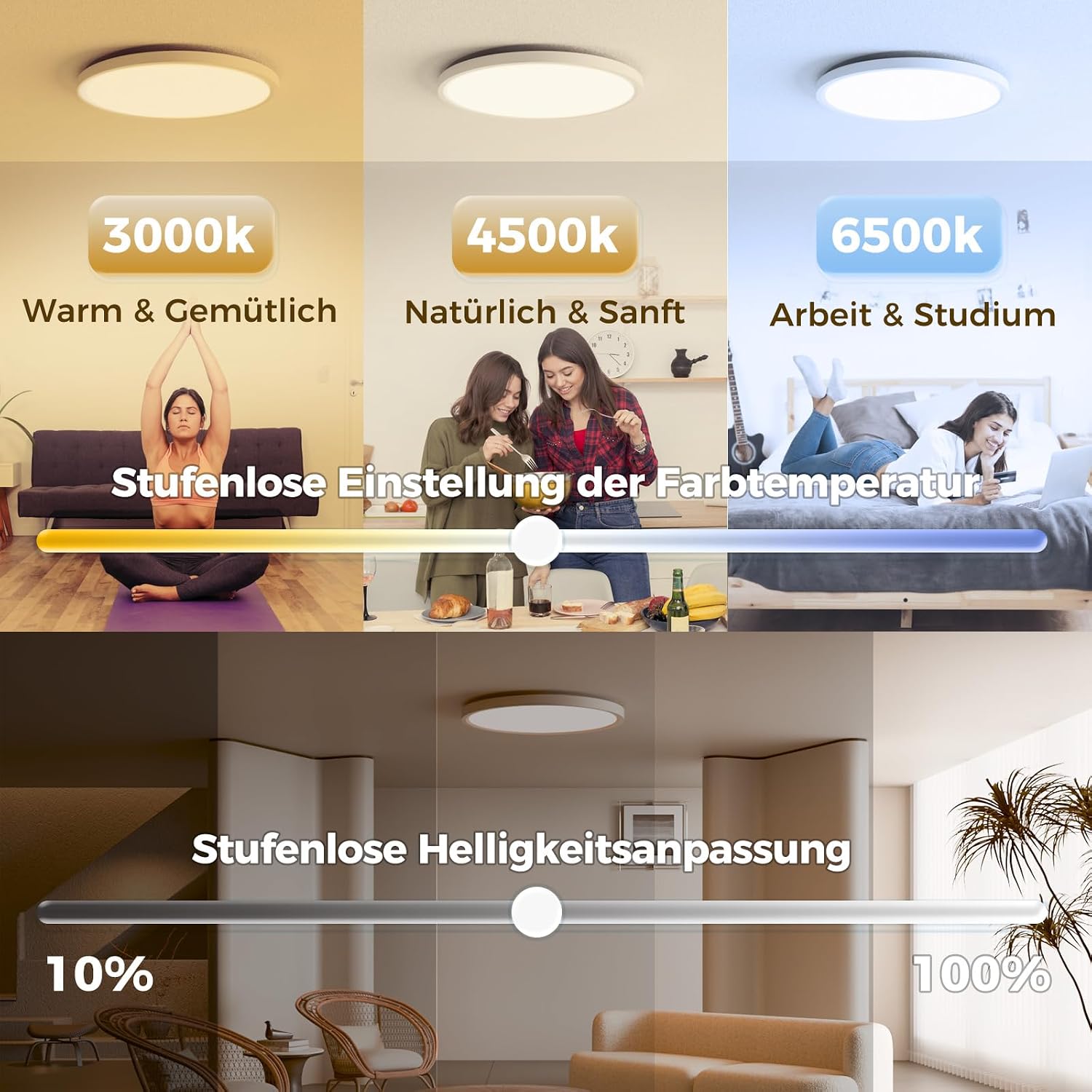 Detalle de Aphyni Lampe de Plafond LED Dimmable avec Télécommande – 24W RGB, 3000K-6500K, contrôle via app