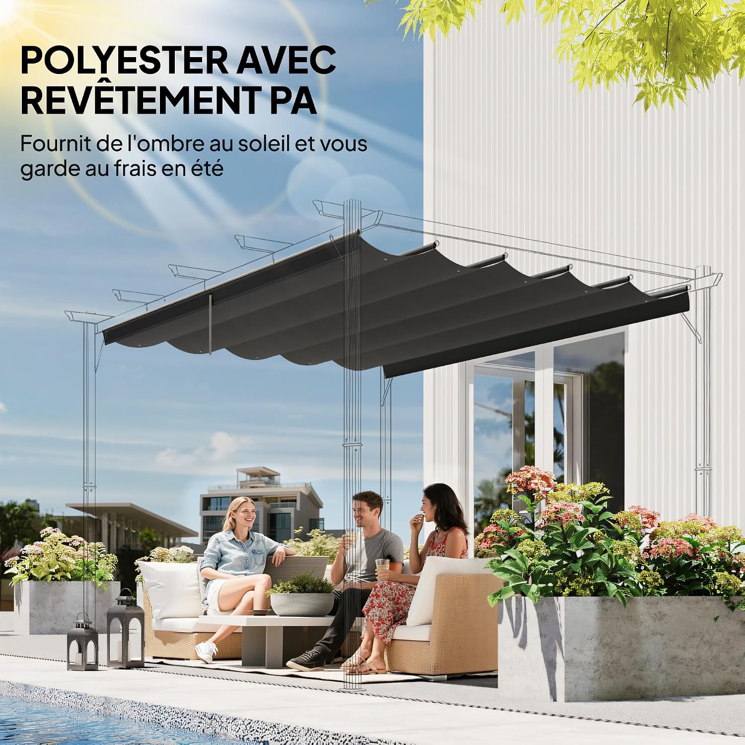 Thumbnail 4 de Outsunny 84C-372V01CG pergoladoek, donkergrijs polyester, 350 x 260 cm
