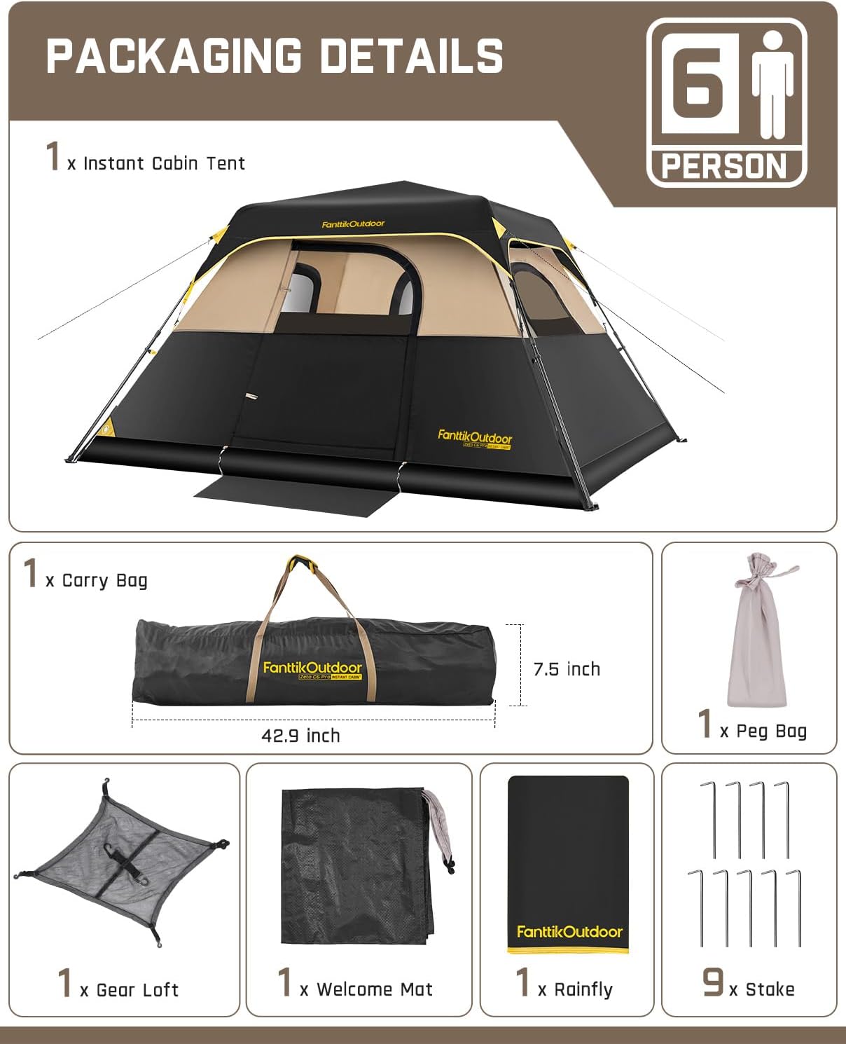 Thumbnail 6 de FanttikOutdoor Zeta C6 Pro 6-Person Instant Cabin Tent with Rainfly