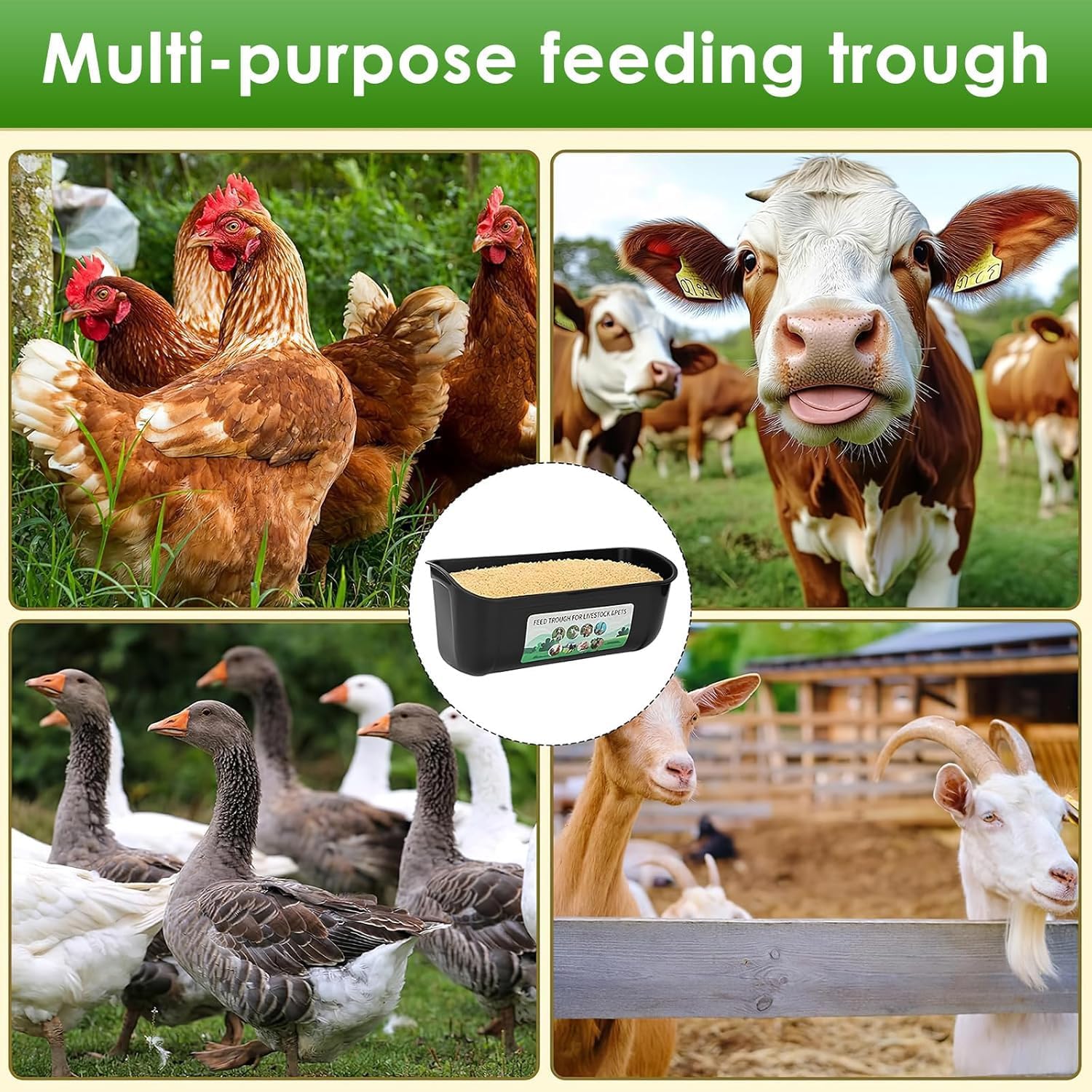 Thumbnail 6 de YEASQGS Extra Large Fence Feeder Chicken Hanging Feed Trough Poultry Waterer Bucket – 2 Pack (Black)