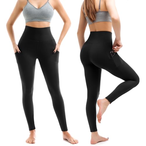 Detalle de Leafigure Lot de 2 leggings avec poches pour femme – taille haute, doux, noir (Large-X-Large)