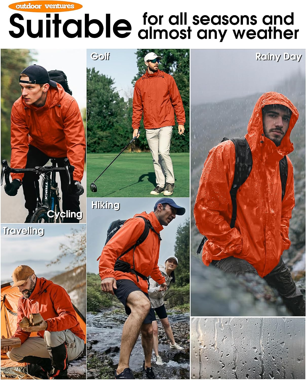 Detalle de Outdoor Ventures Men's Lightweight Waterproof Jacket
