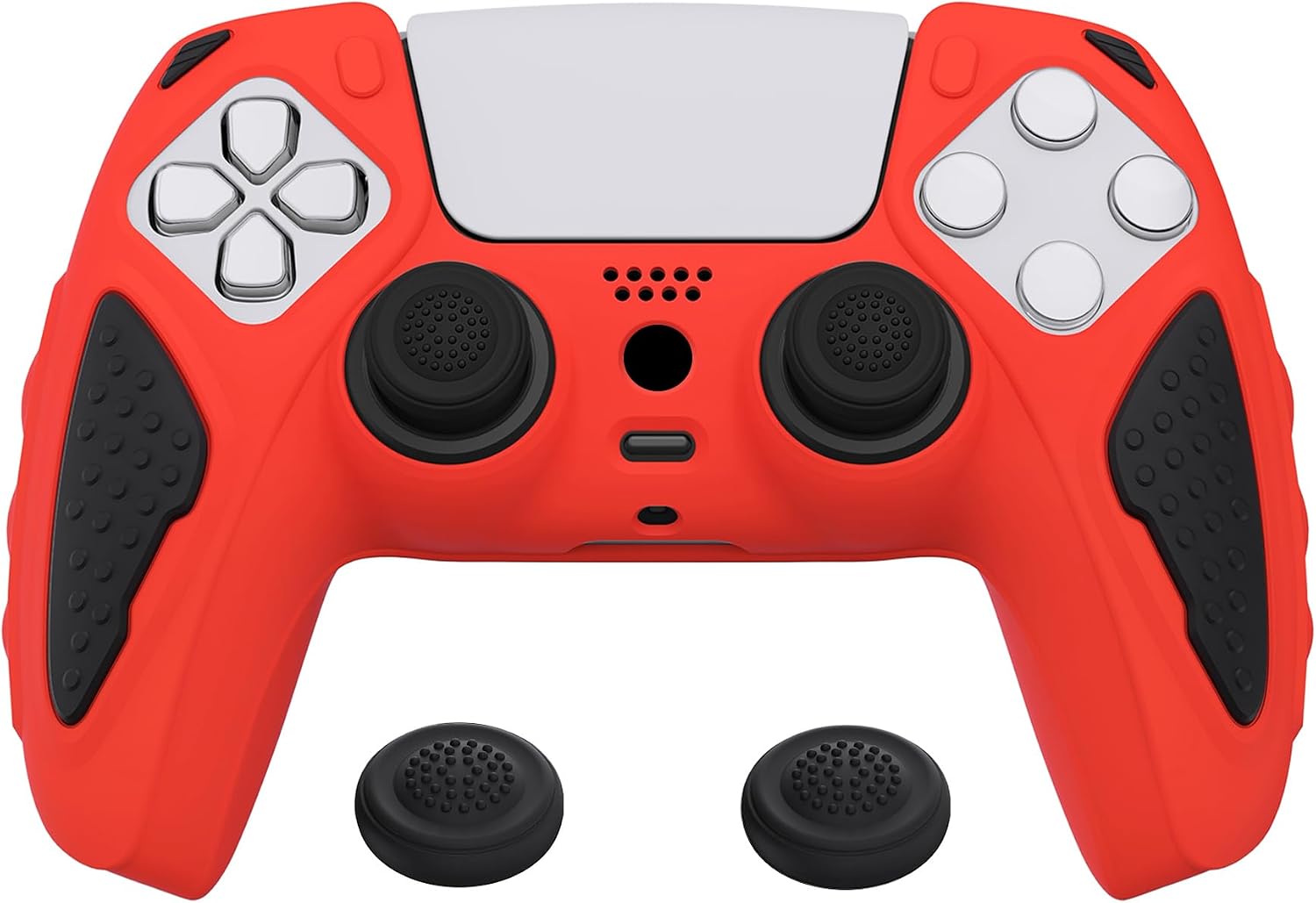 Detalle de PlayVital Knight Edition Passion Red & Black two-tone silicone cover skin for PS5 controller