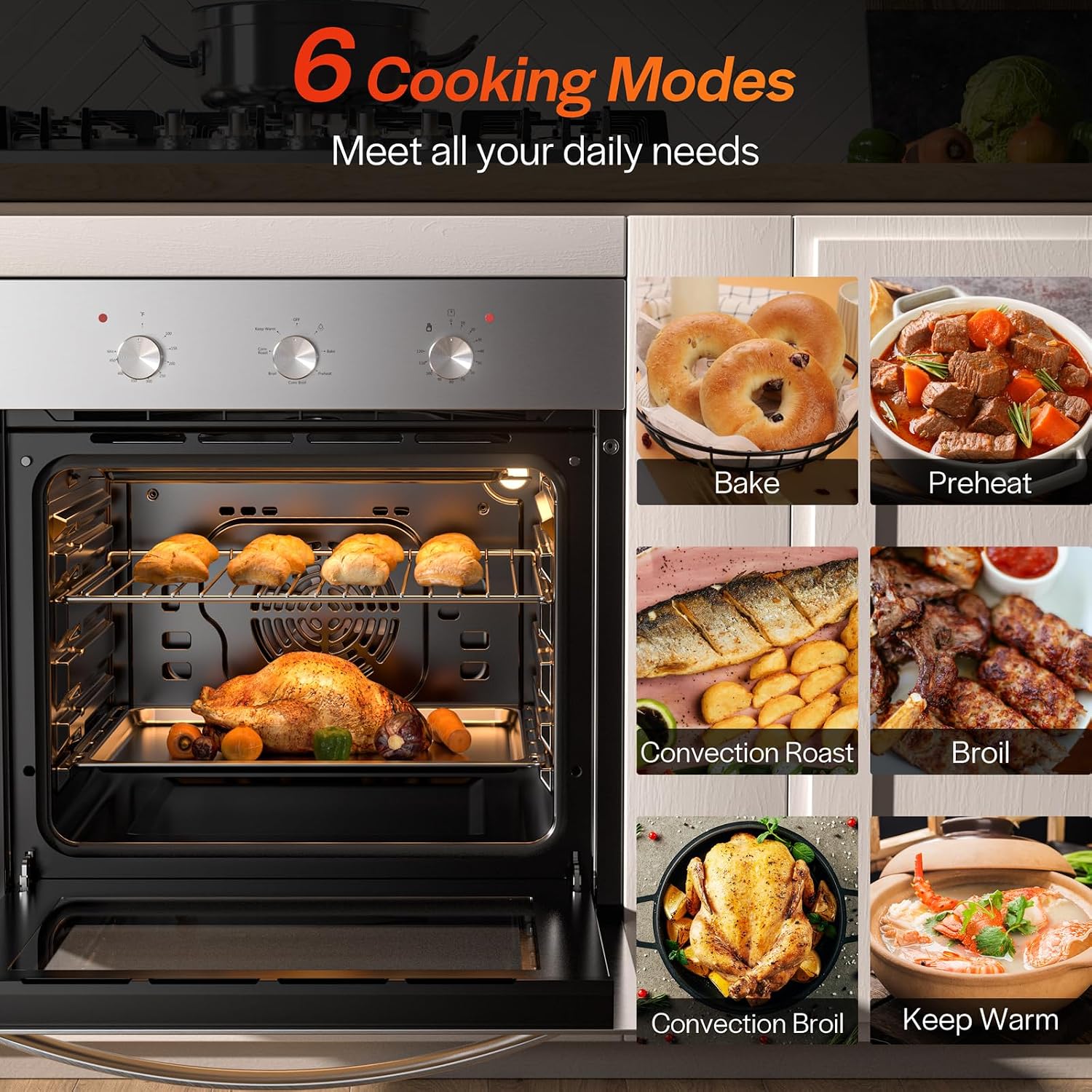 Detalle 2 de Empava 24-Inch 2.3 Cu. Ft. Electric Convection Wall Oven, Stainless Steel