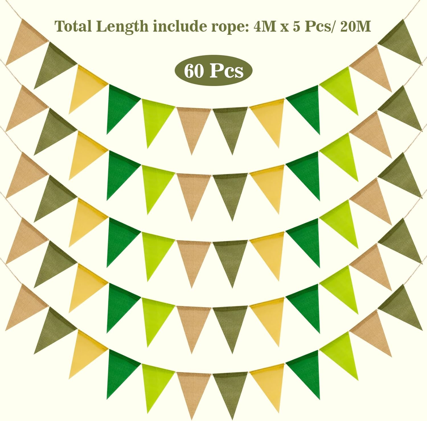 Thumbnail 1 de jijAcraft Wimpelkette Outdoor wetterfest Salbeigrün – 20 m Garten-Wimpelgirlande mit 60 Wimpeln