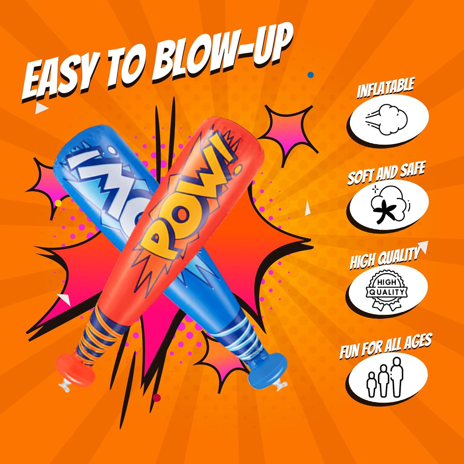 Thumbnail 3 de Bedwina Pow Inflatable Baseball Bat (Pack of 12) — 20 Inch Comic-Style Party Favor Toy